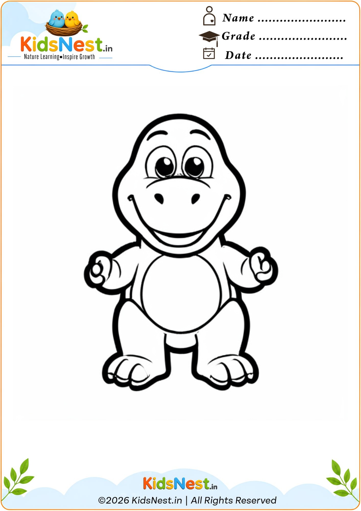 Cute Dinosaur Coloring Page for Kids | Free Printable PDF
