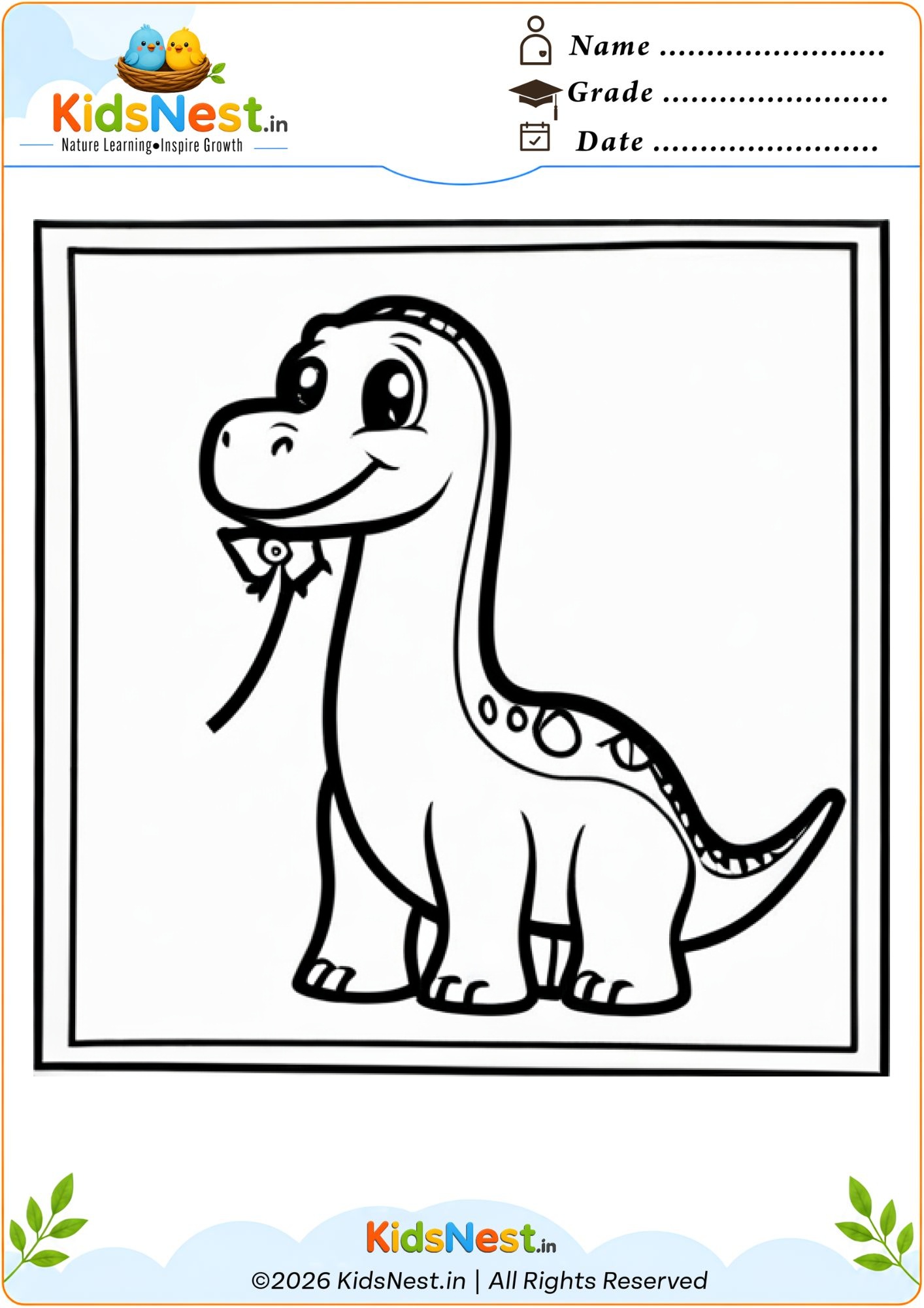 Cute Dinosaur Coloring Page for Kids | Free Printable
