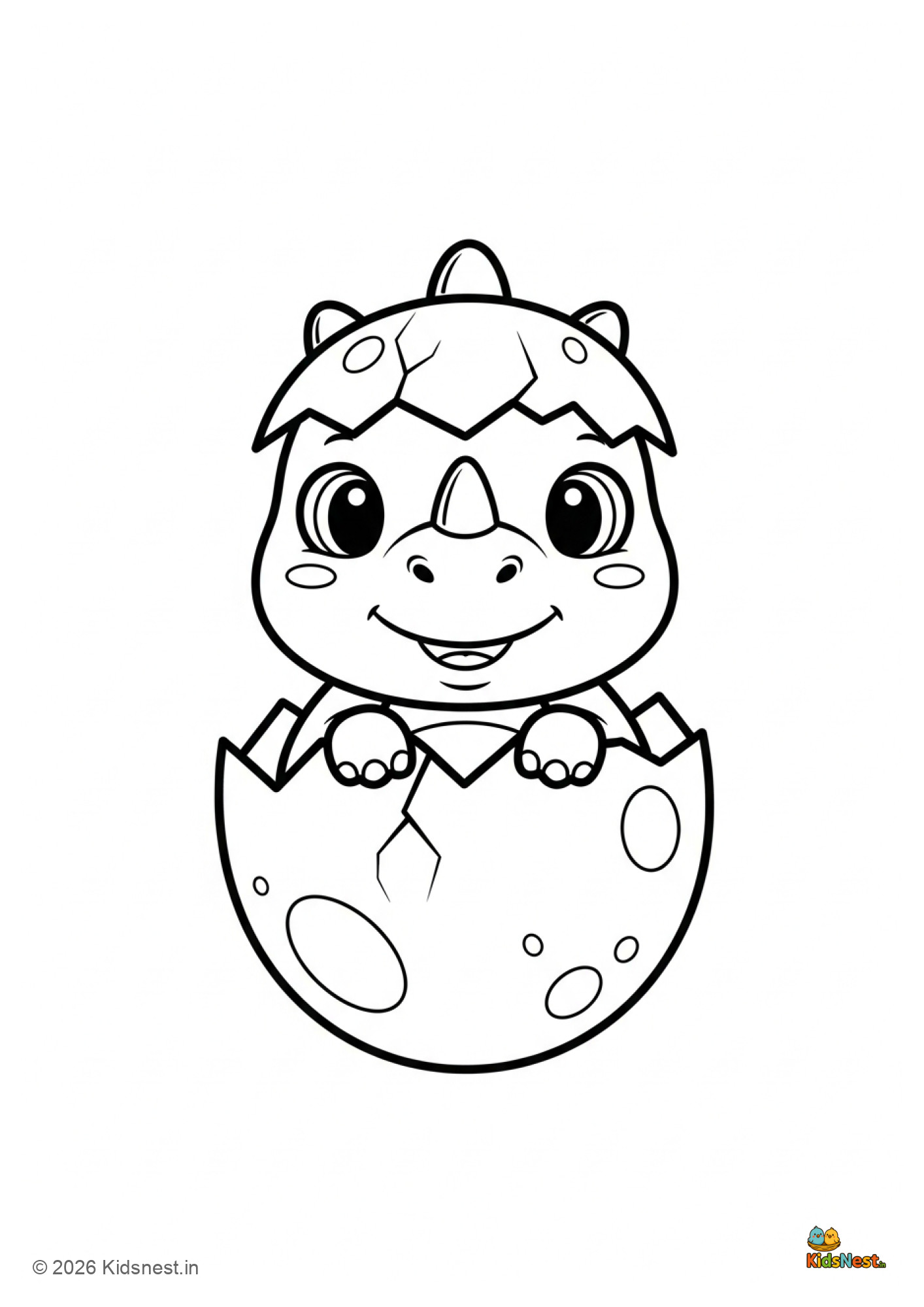 Cute Dinosaur Hatching Coloring Page for Kids | Free Printable
