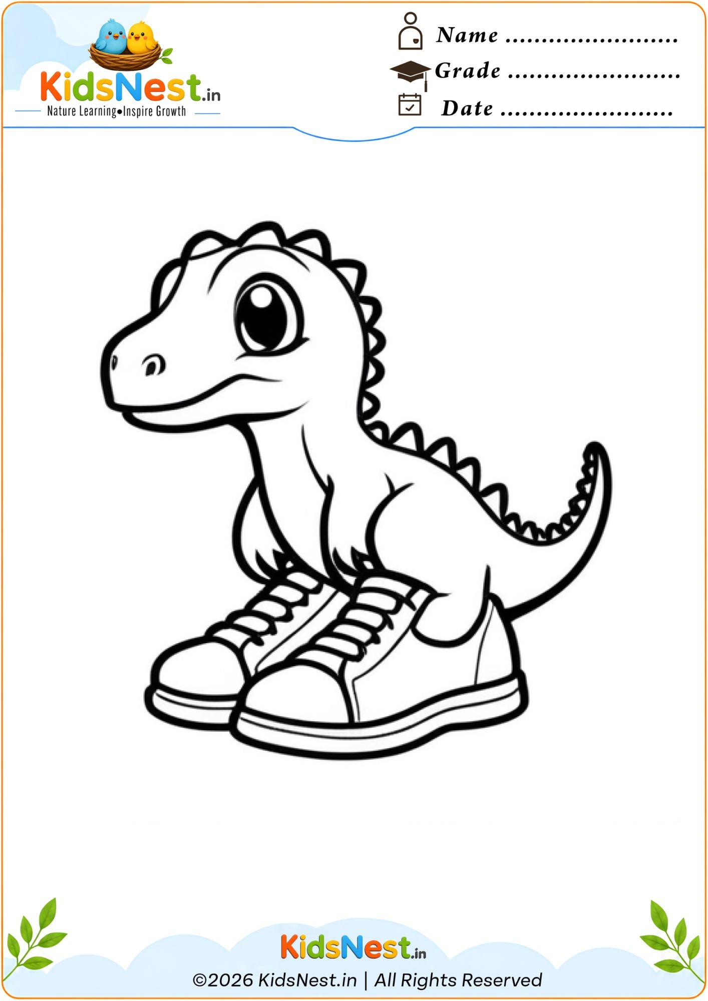 Cute Dinosaur Wearing Sneakers Coloring Page