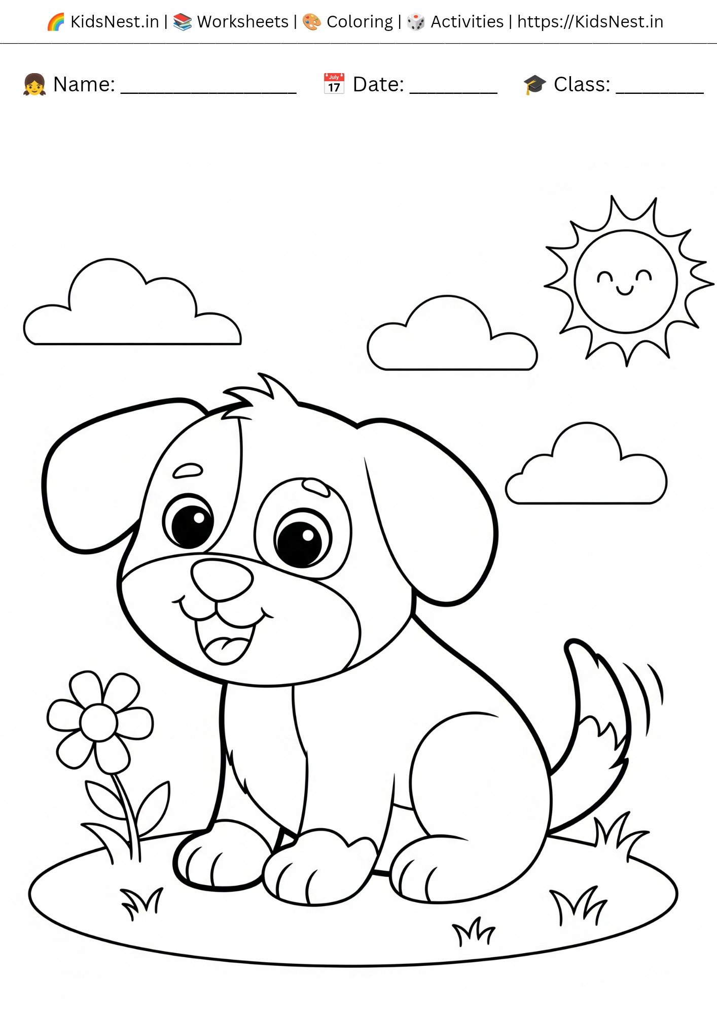 Cute Dog Coloring Page for Kids - Free Printable Activity