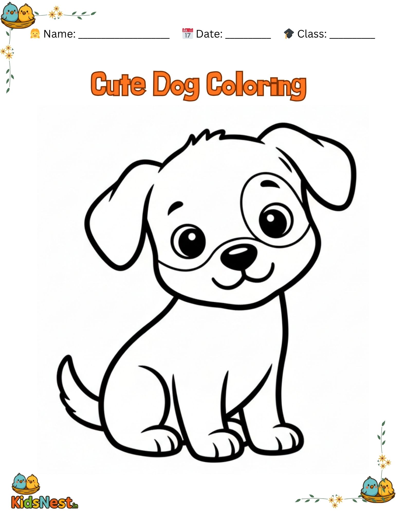 Printable Cute Dog Coloring Page for Kids | Free Activity