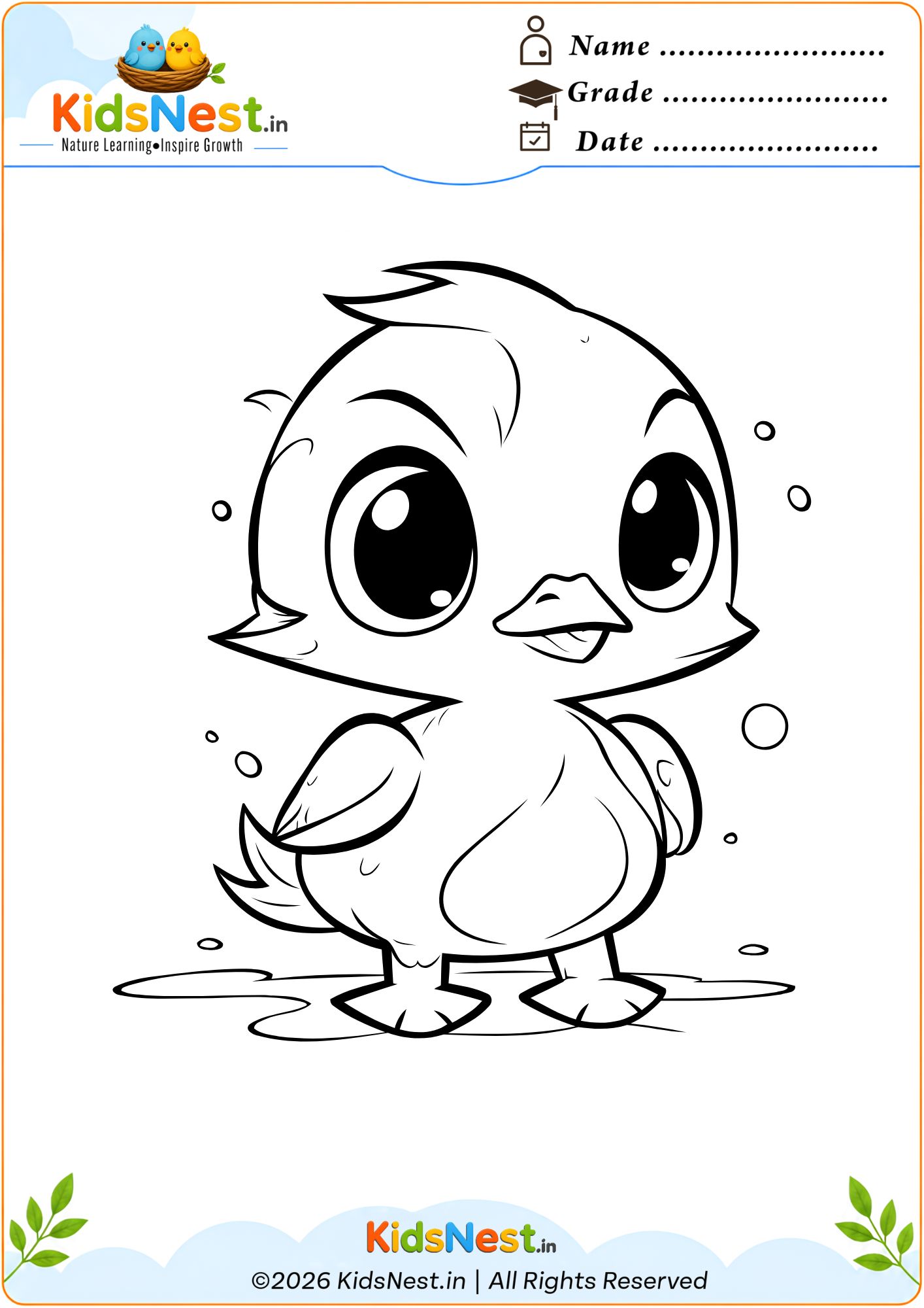 Cute Duckling Coloring Worksheet for Kids | Free Printable