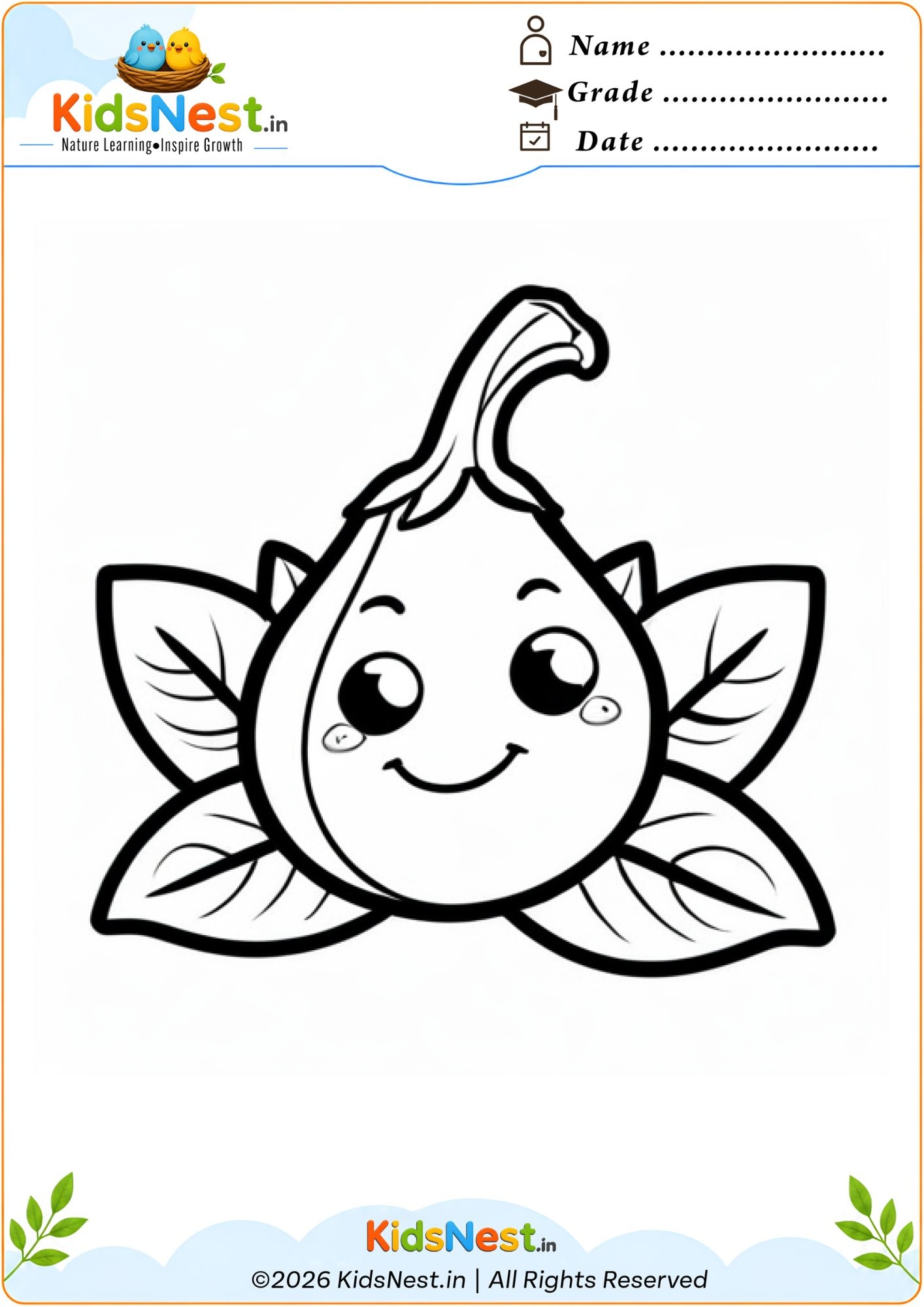 Cute Fig Fruit Coloring Worksheet for Kids | Free Printable
