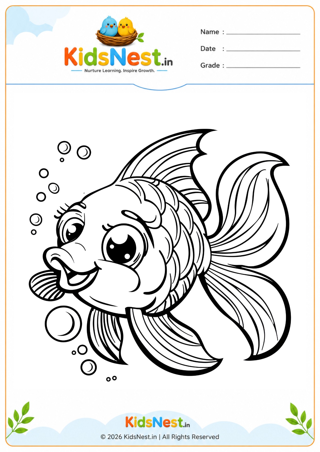 Cute Fish Coloring Worksheet for Kids | Free Printable
