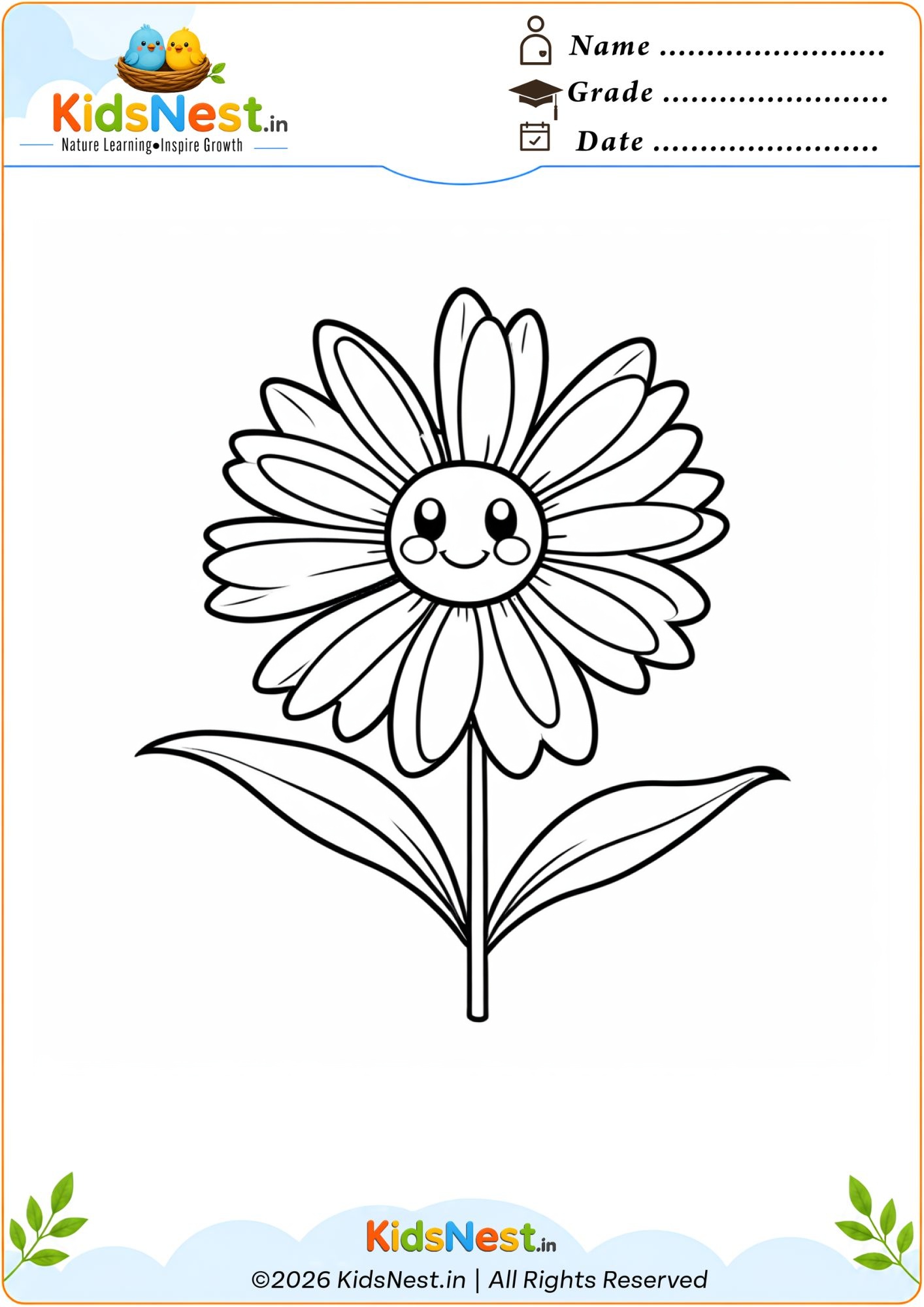 Cute Flower Coloring Page for Kids | Free Printable Worksheet