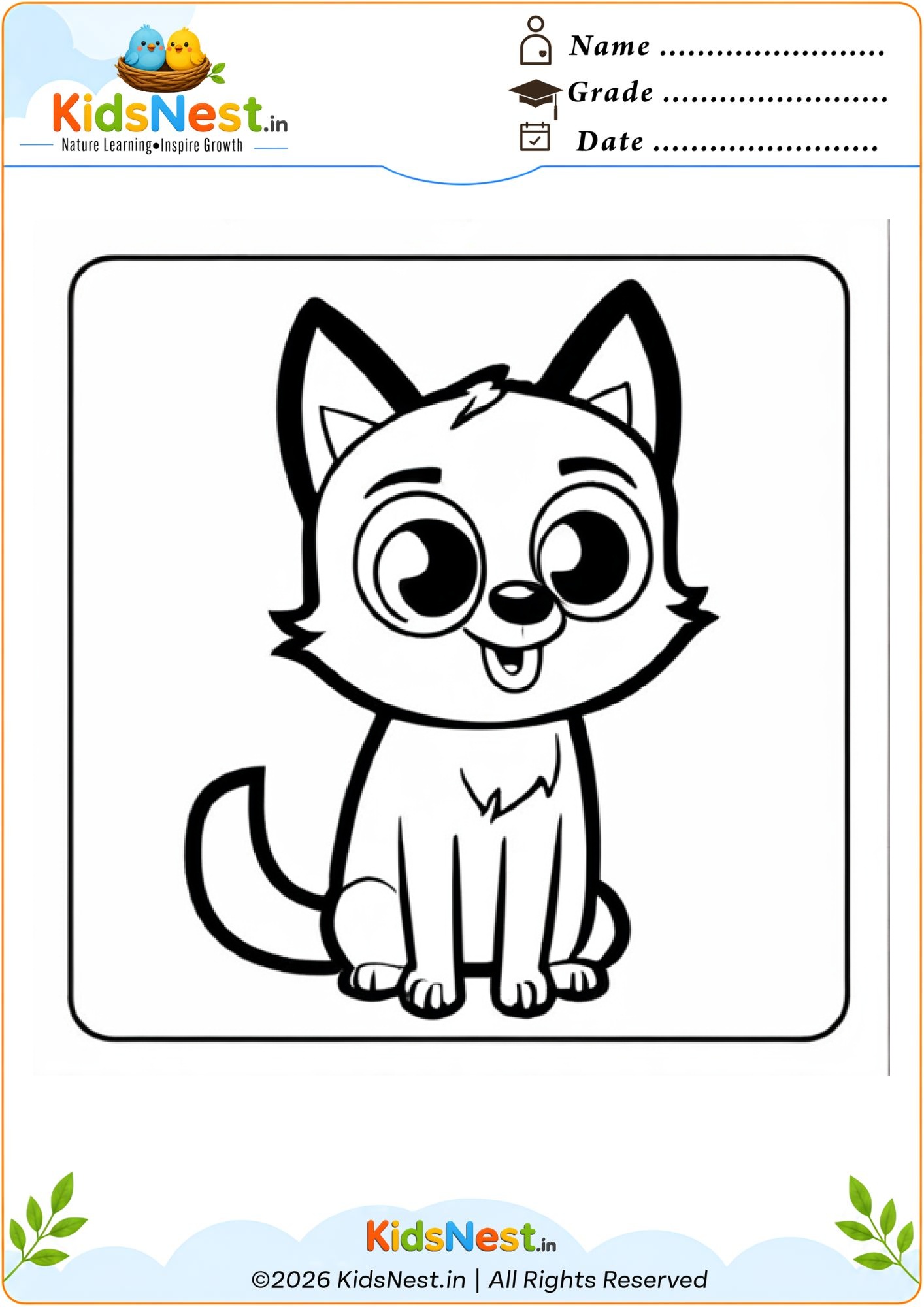 Cute Fox Coloring Page for Kids | Free Printable Worksheet