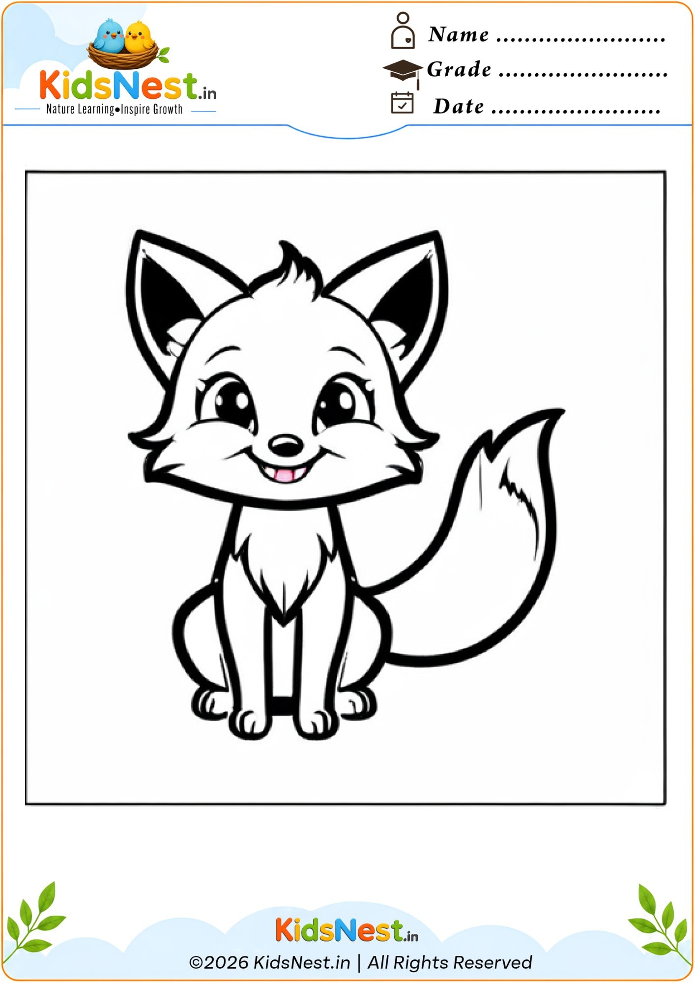 Cute Fox Coloring Worksheet for Kids | Free Printable PDF