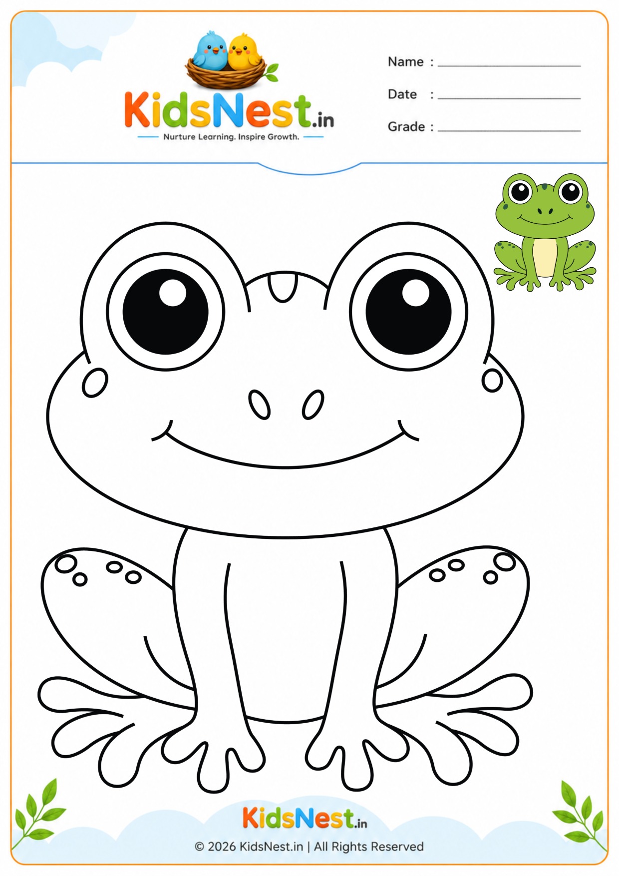 Cute Frog Coloring Worksheet for Kids | Free Printable PDF