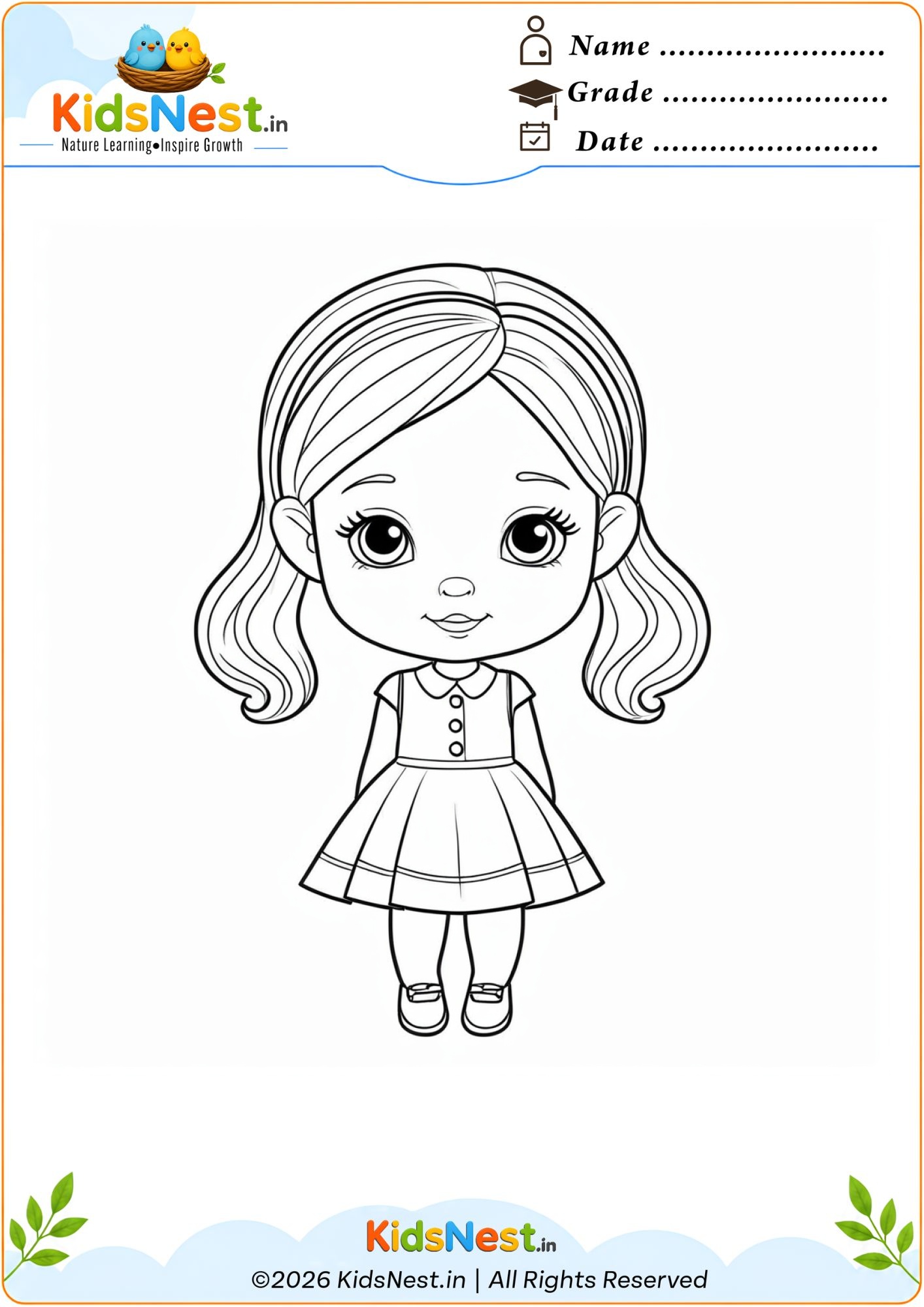 Cute Girl Coloring Worksheet for Kids | Free Printable PDF