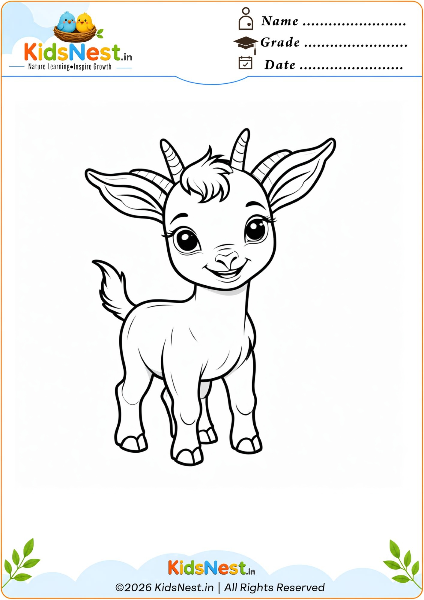 Cute Goat Coloring Worksheet for Kids | Free Printable