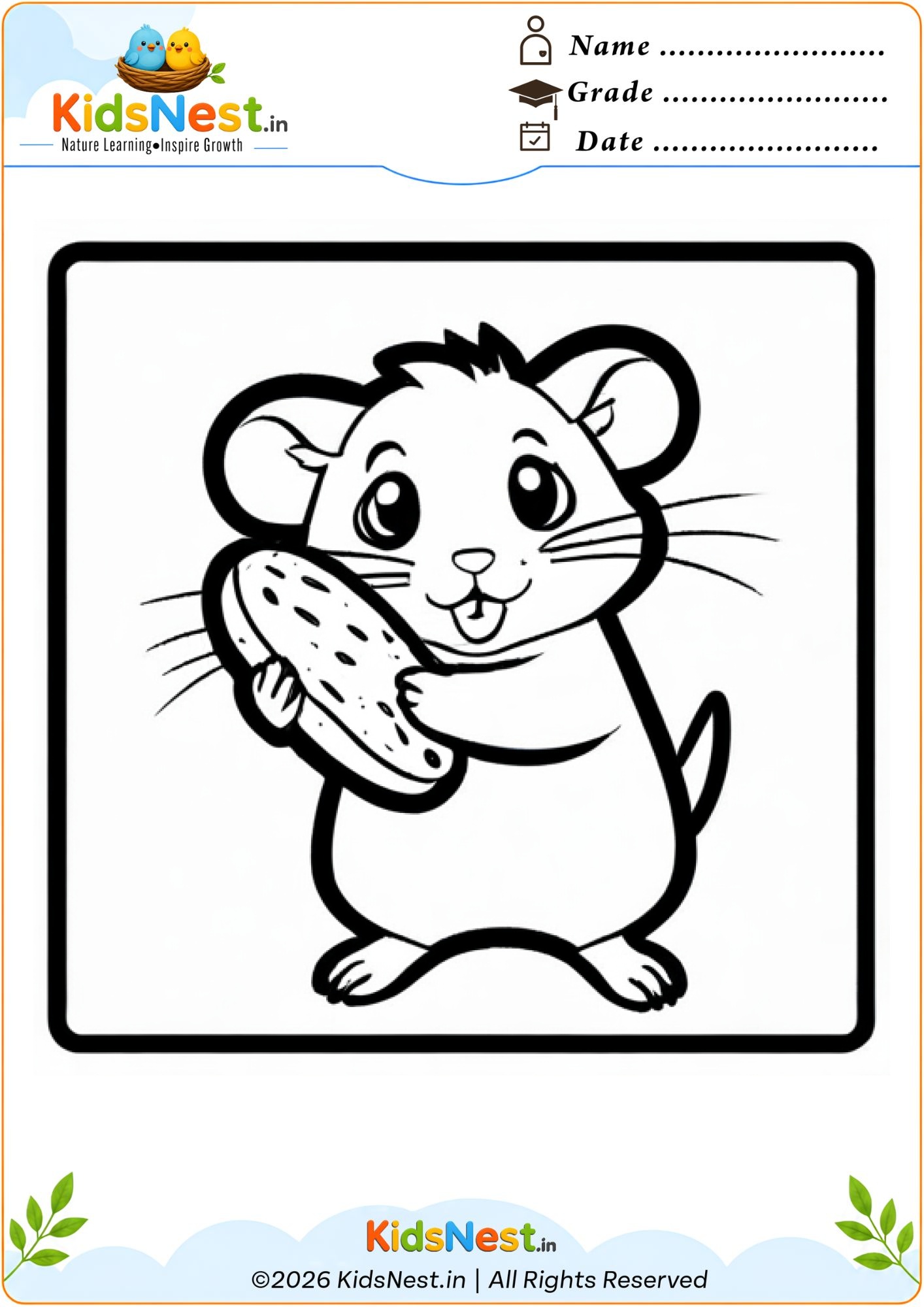 Cute Hamster Coloring Page for Kids | Free Printable PDF