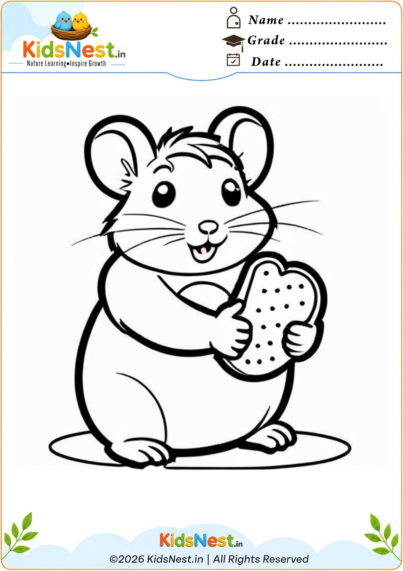 Cute Hamster Coloring Page for Kids | Printable PDF