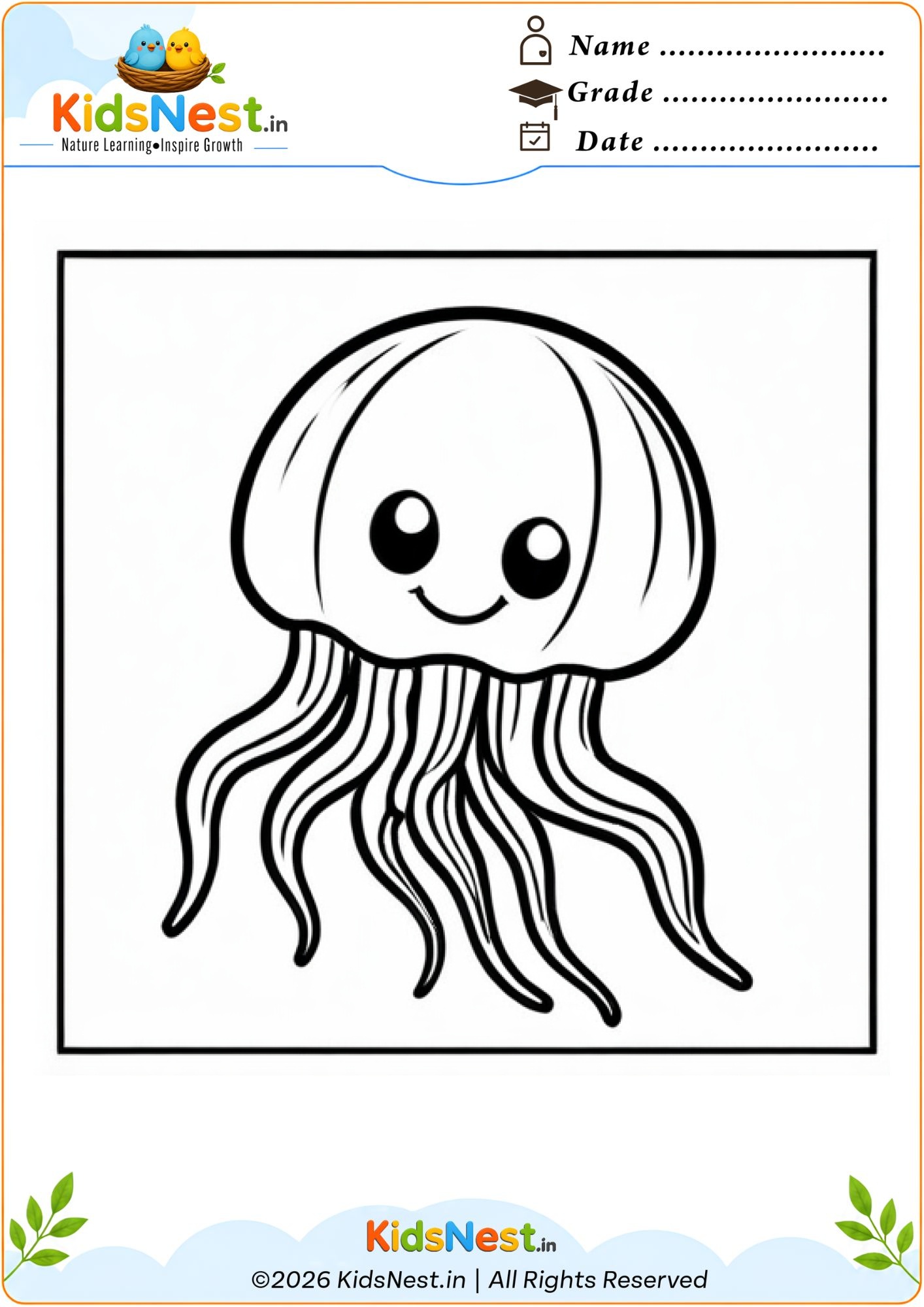 Cute Jellyfish Coloring Worksheet for Kids | Printable PDF