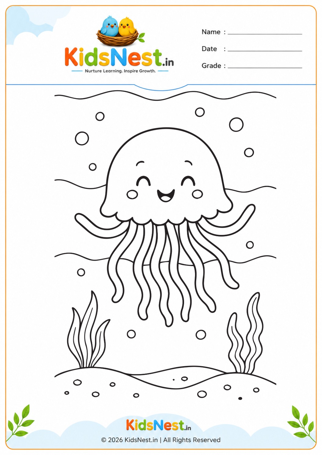 Cute Jellyfish Coloring Worksheet for Kids | Free Printable