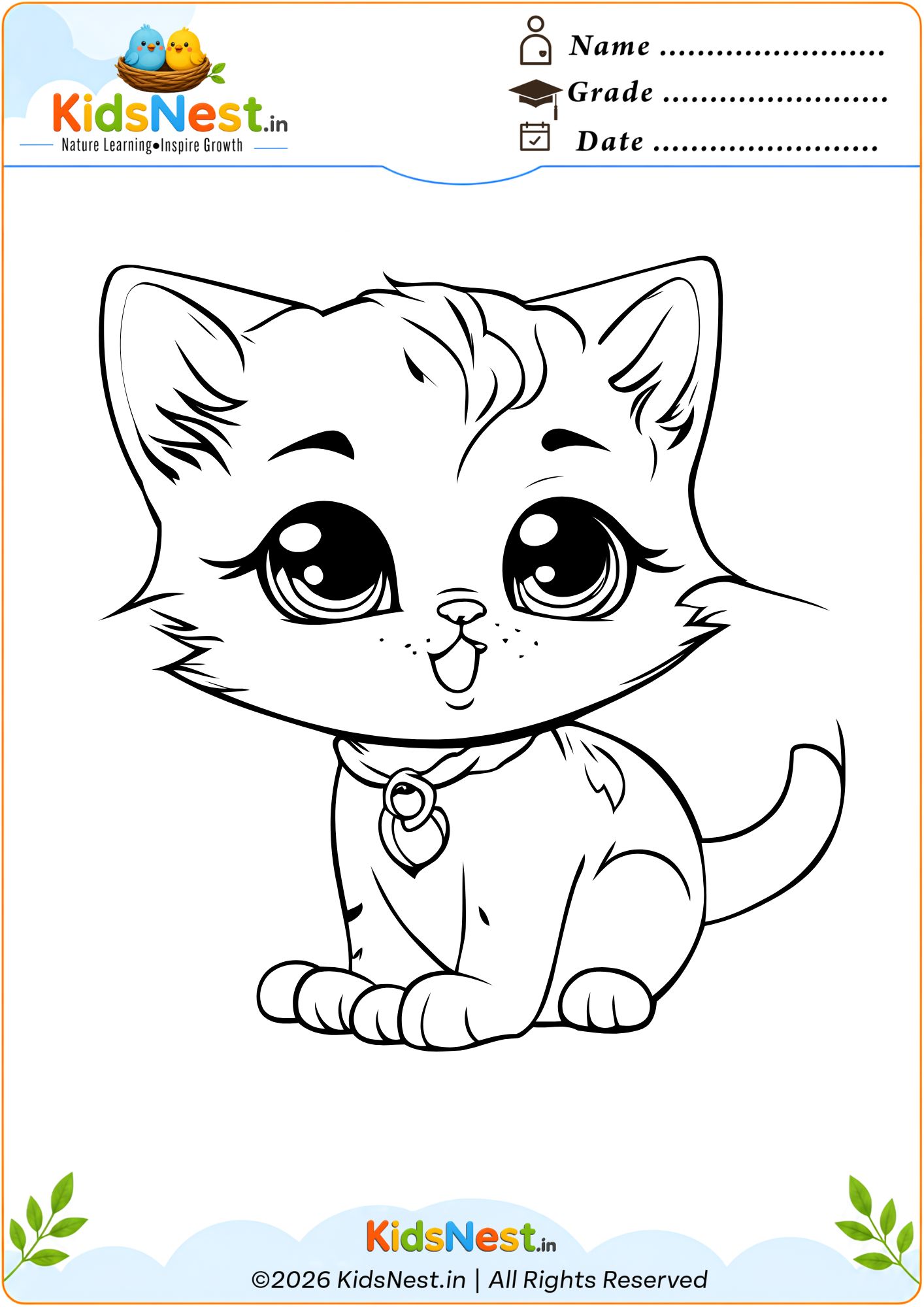 Free Cute Kitten Coloring Worksheet for Kids | Printable PDF