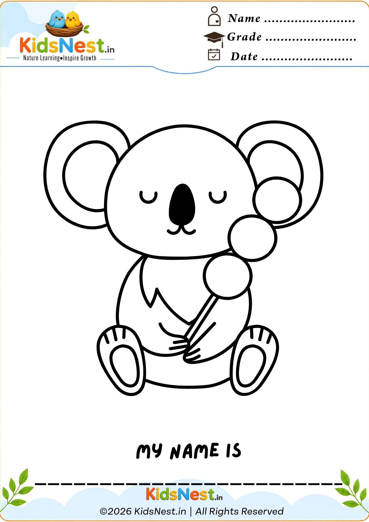 Free Cute Koala Coloring Worksheet for Kids | Printable PDF