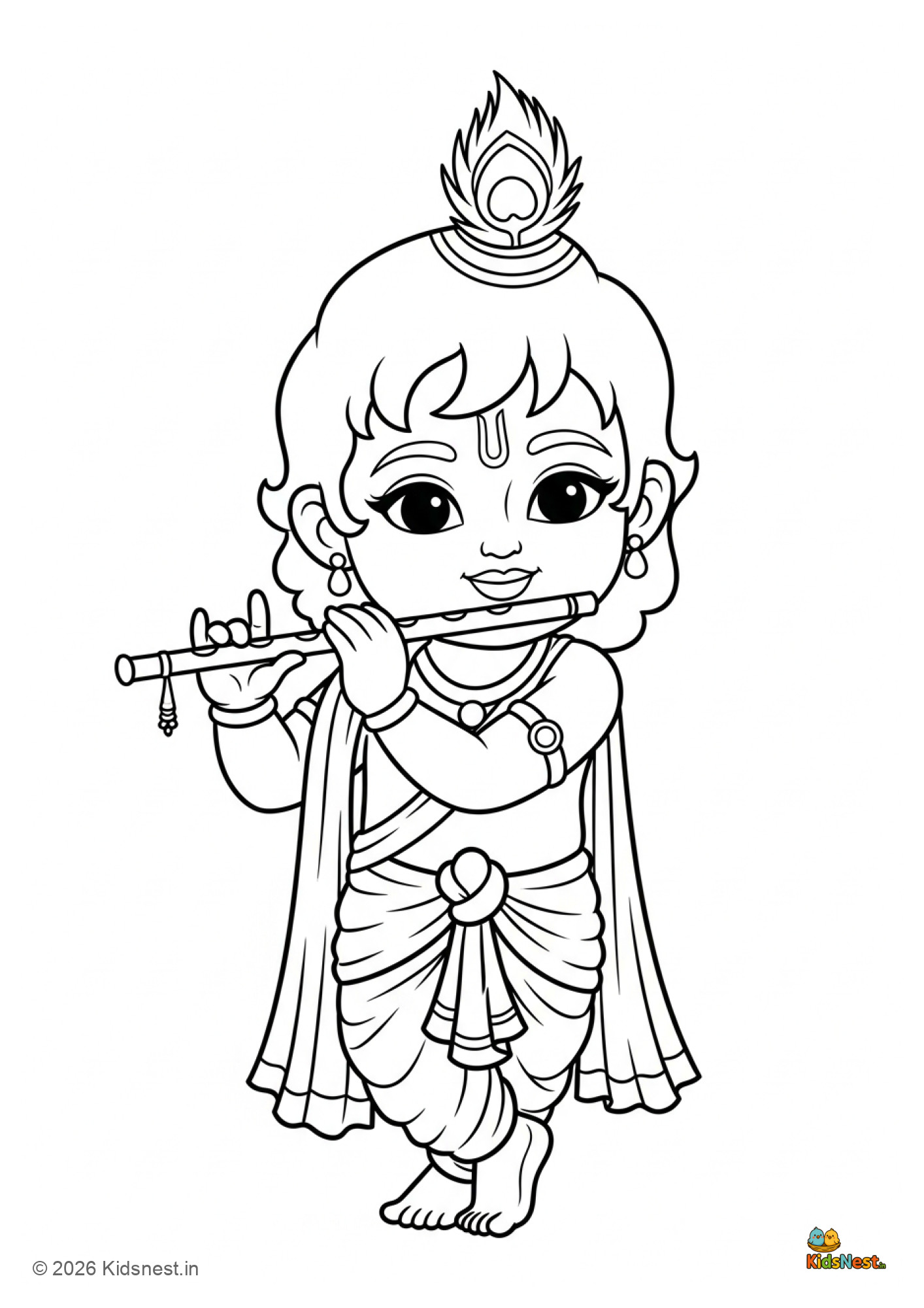 Cute Krishna Colouring Page for Kids | Free Printable PDF
