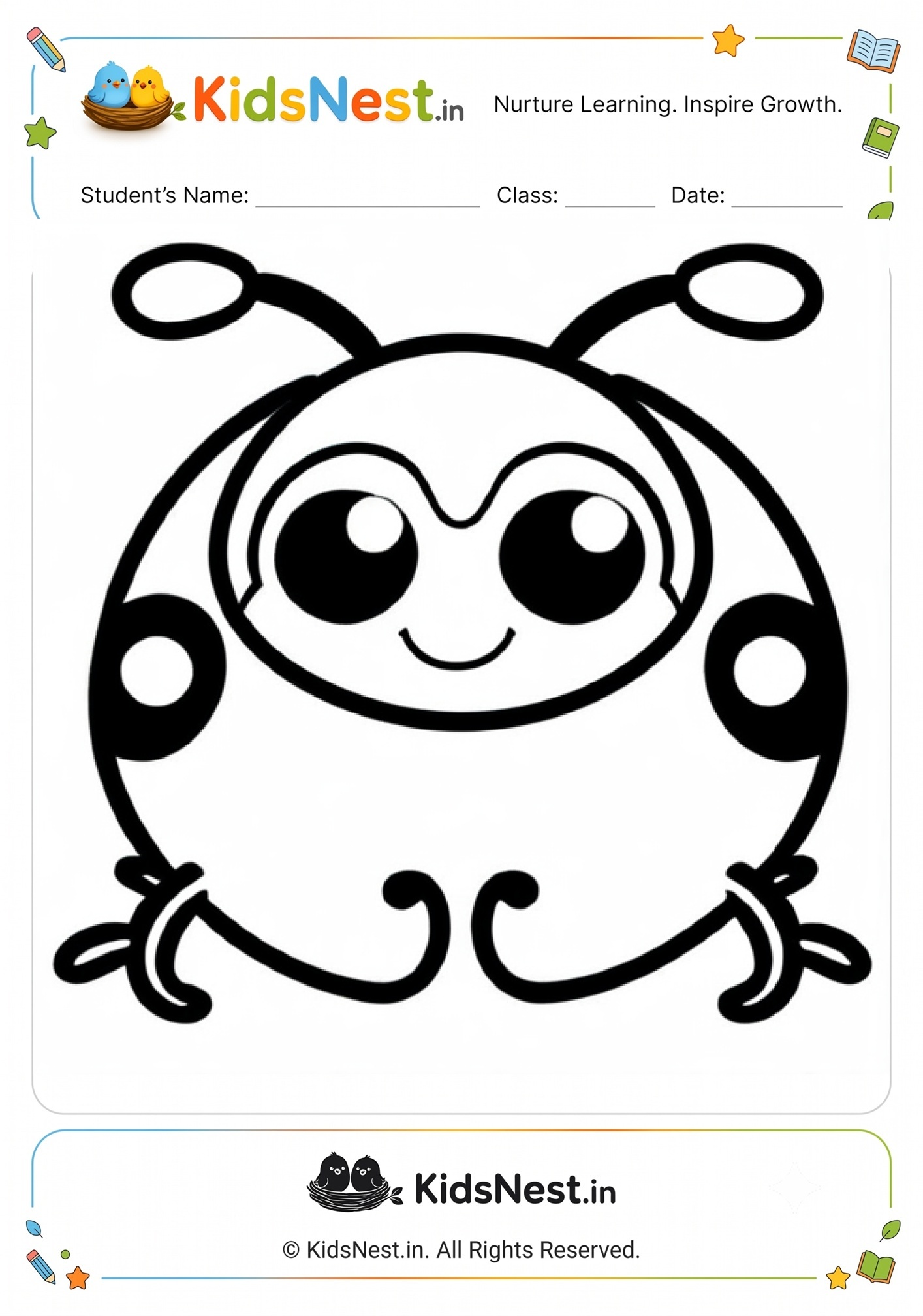 Cute Ladybug Coloring Page for Kids | Printable PDF