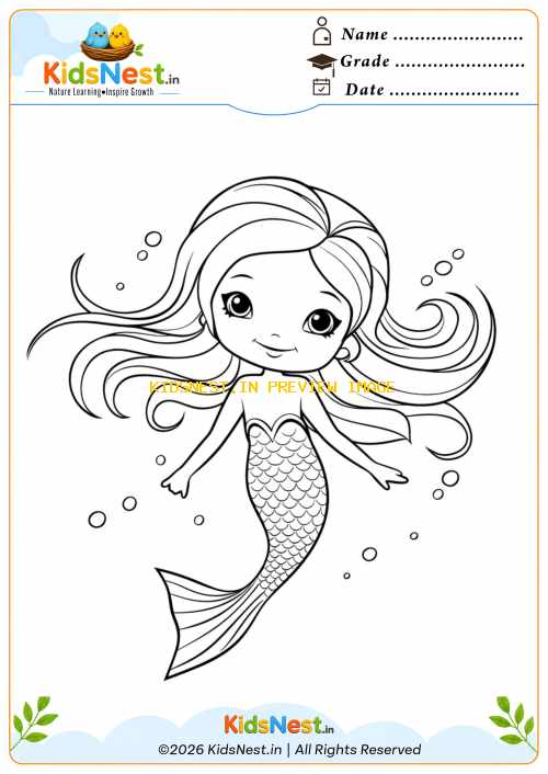 Cute Mermaid Coloring Page for Kids | Free Printable PDF