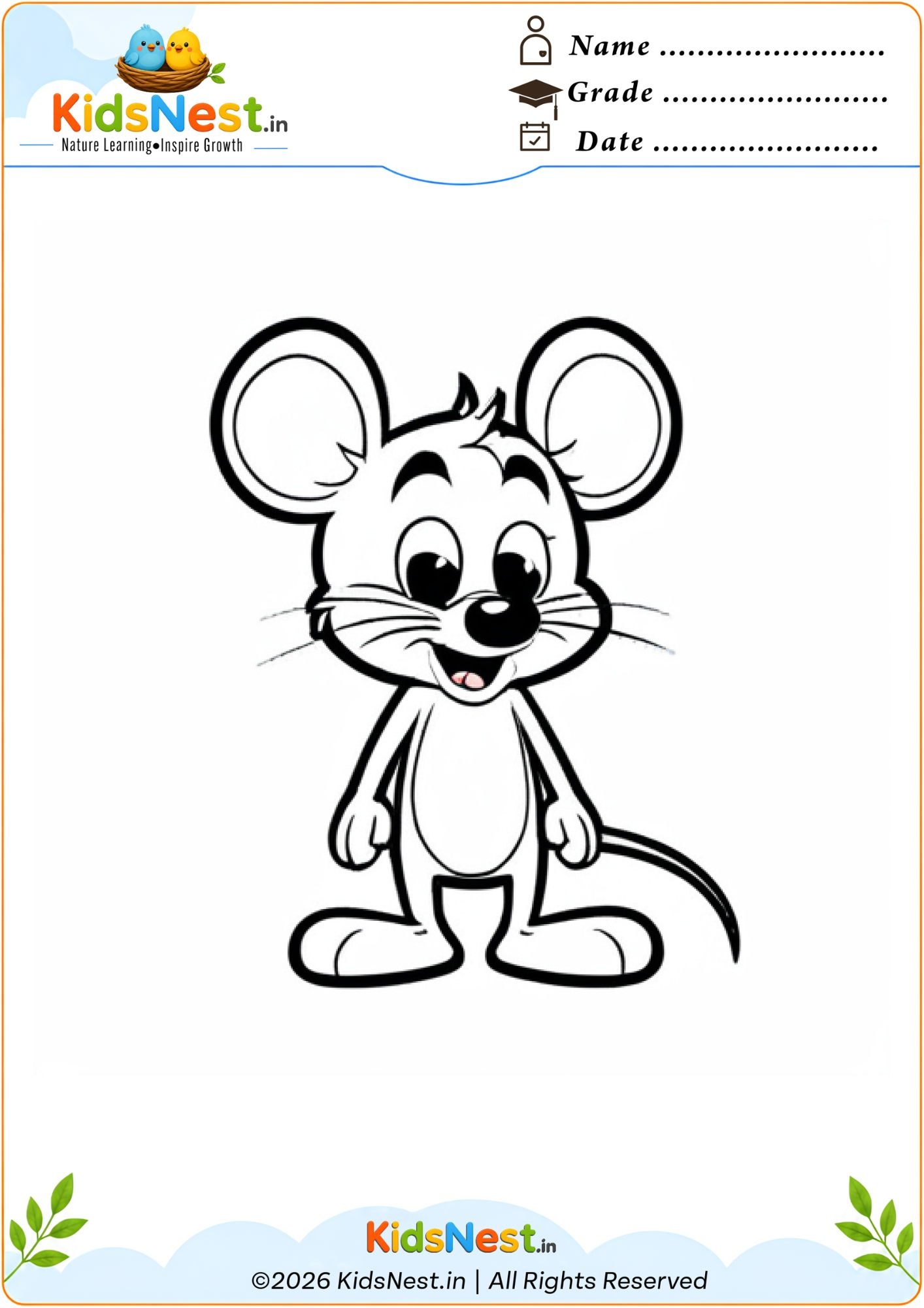 Cute Mouse Coloring Page for Kids | Free Printable Worksheet