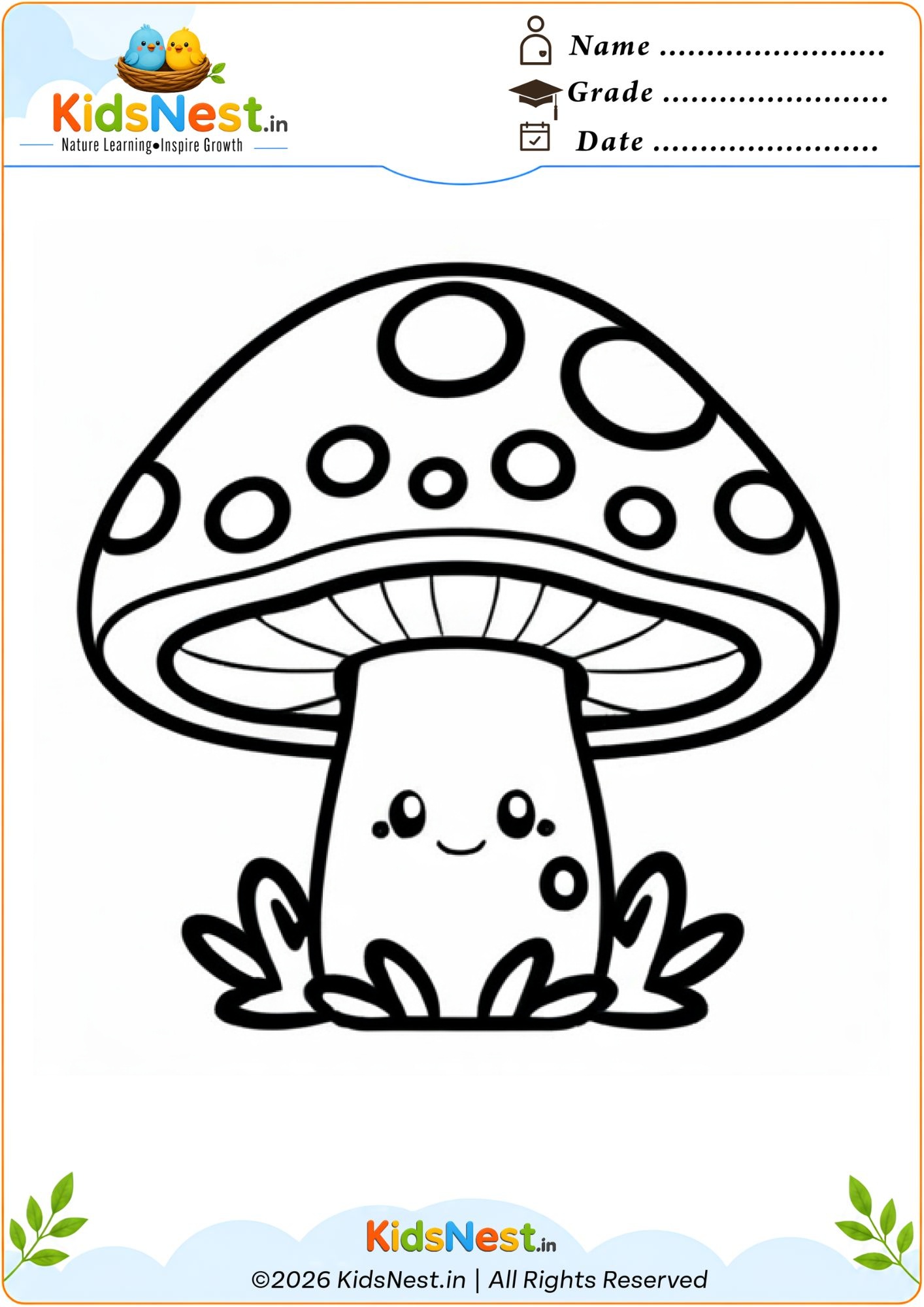 Cute Mushroom Coloring Worksheet | Free Printable for Kids
