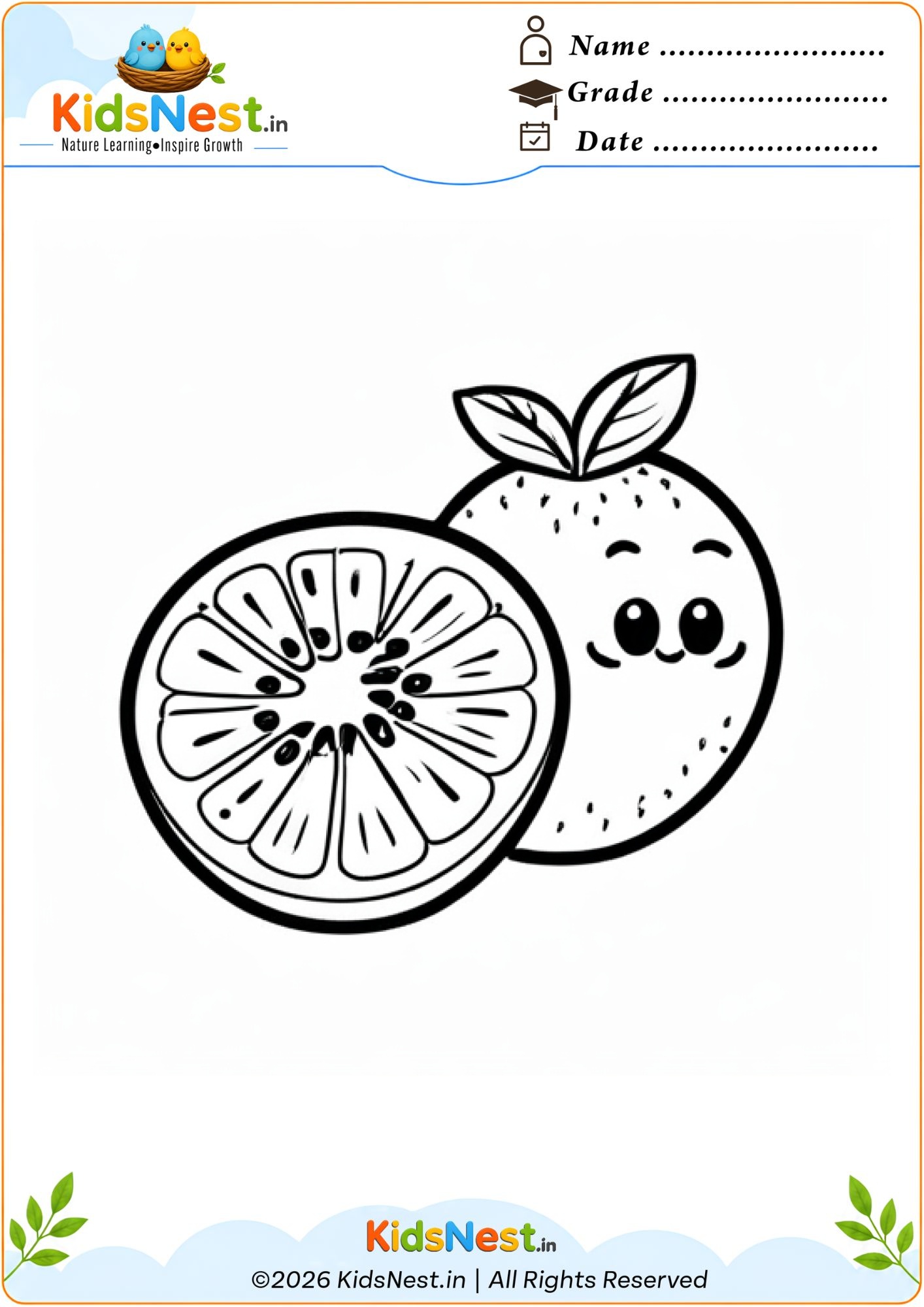 Cute Orange Coloring Page for Kids | Free Printable PDF