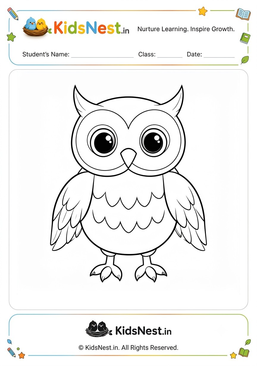 Cute Owl Coloring Worksheet for Kids | Free Printable