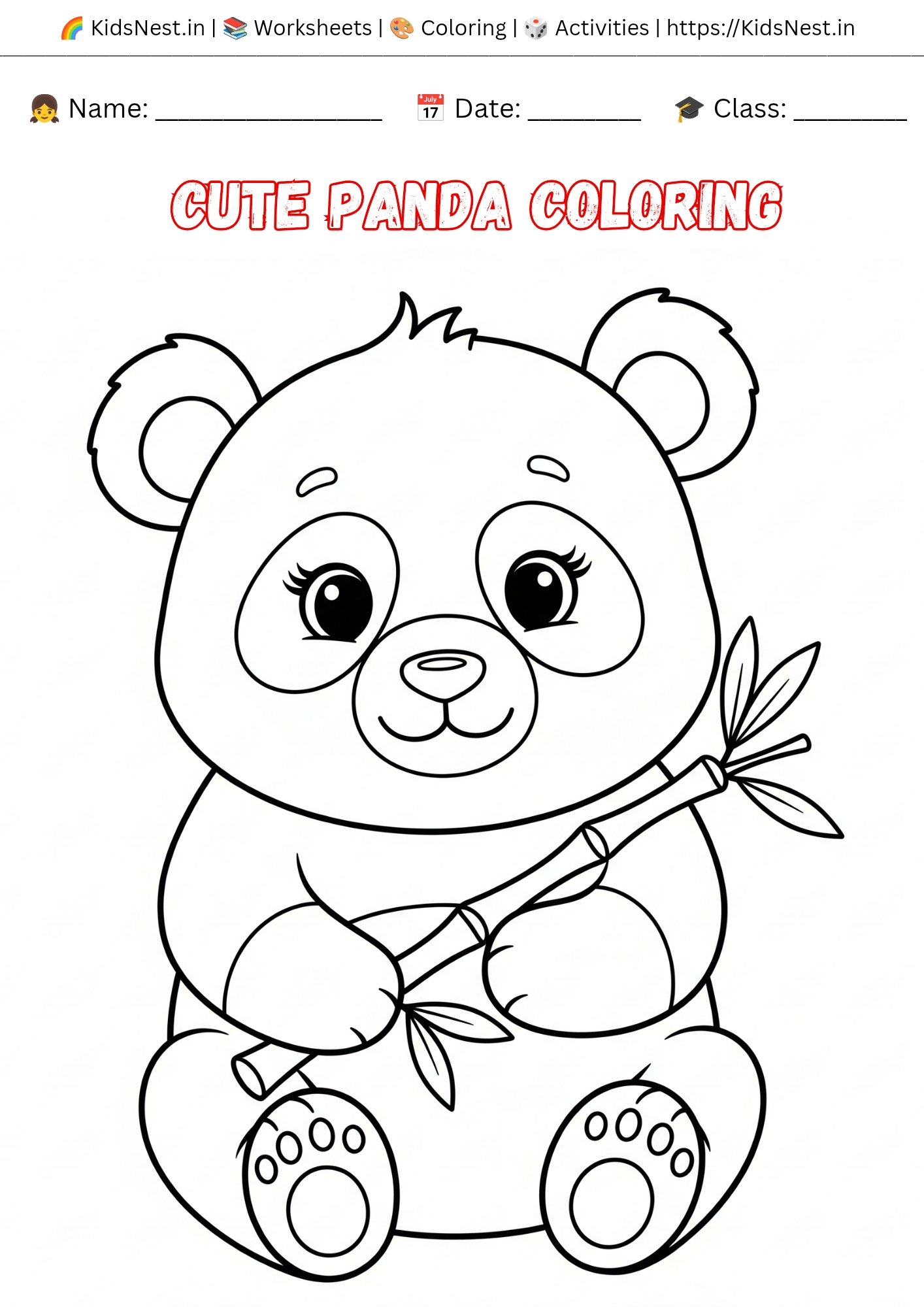 Free Printable Cute Panda Coloring Page for Kids