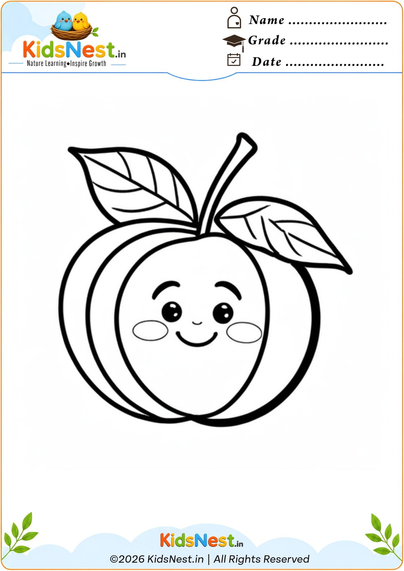 Cute Peach Coloring Worksheet for Kids | Free Printable PDF