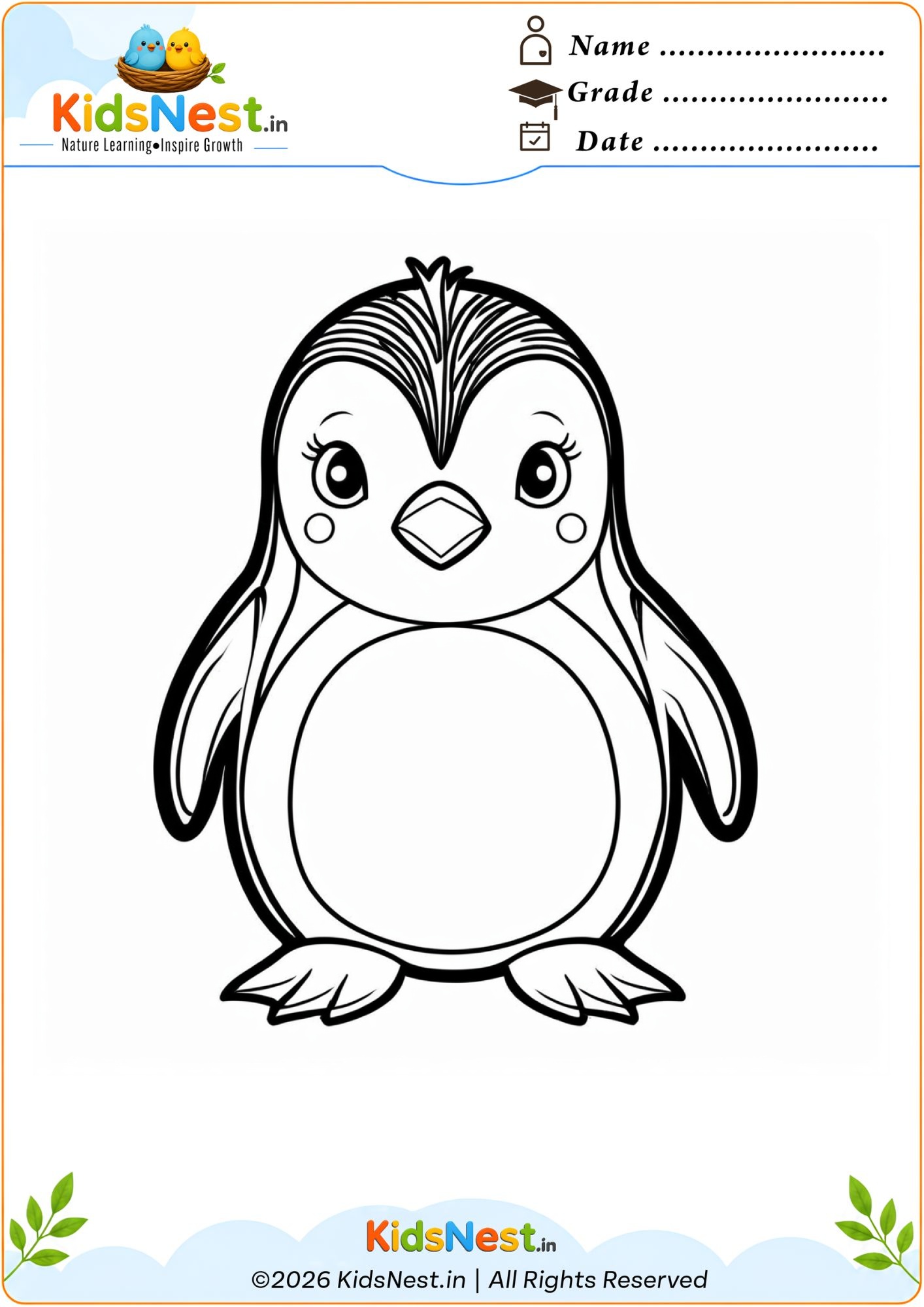 Cute Penguin Coloring Page for Kids | Free Printable PDF