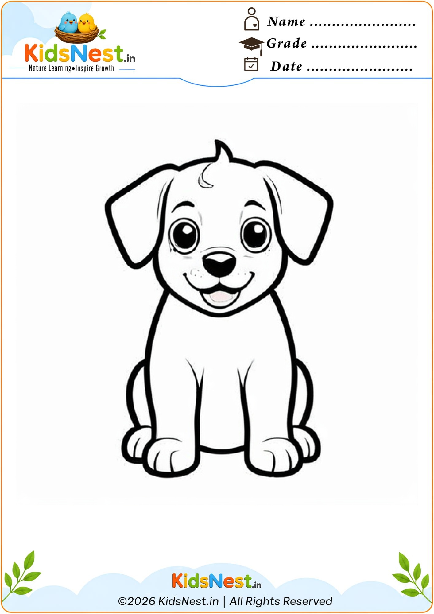 Cute Puppy Coloring Page for Kids | Free Printable Worksheet