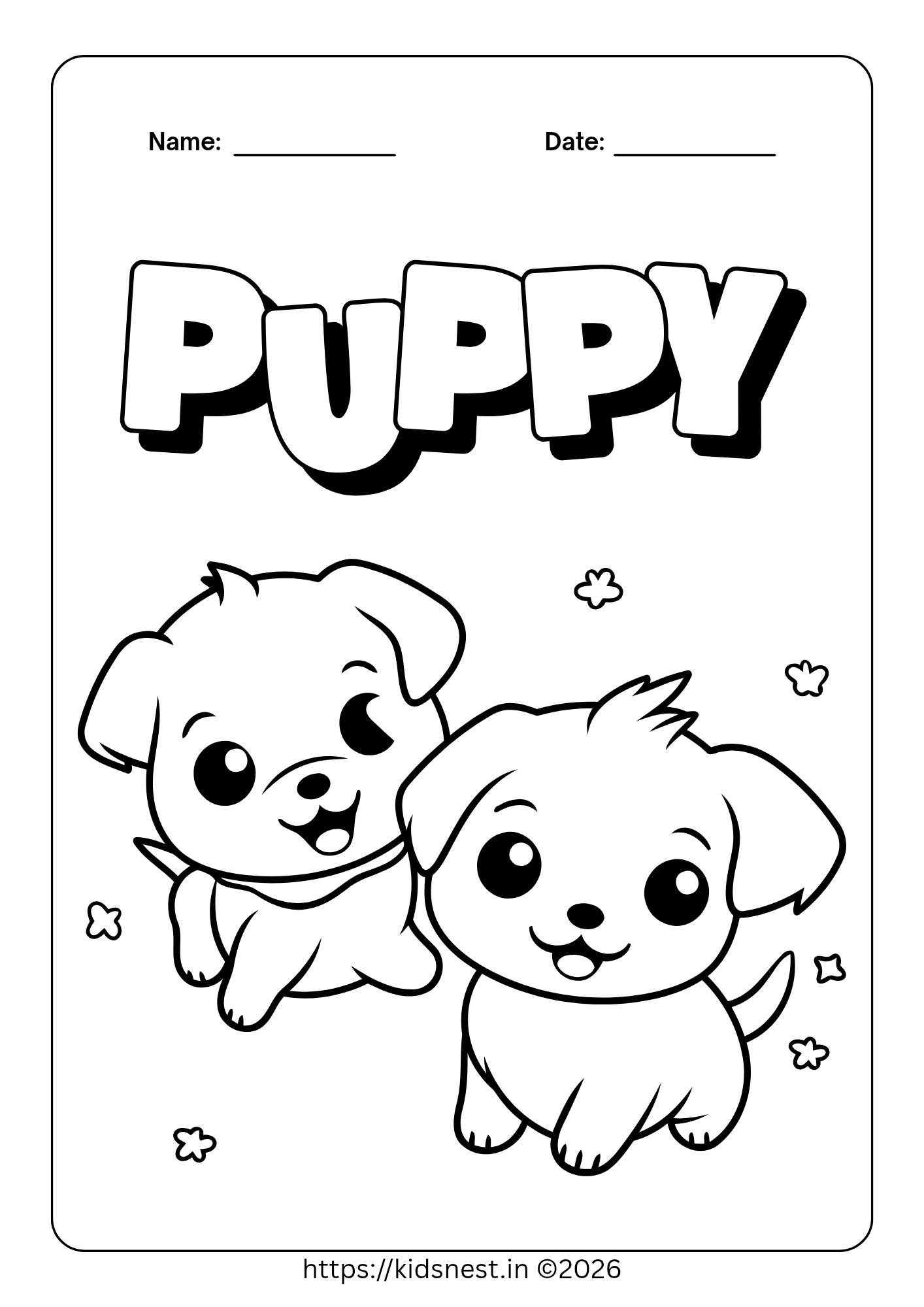 Cute Puppy Coloring Page for Kids | Free Printable Worksheet