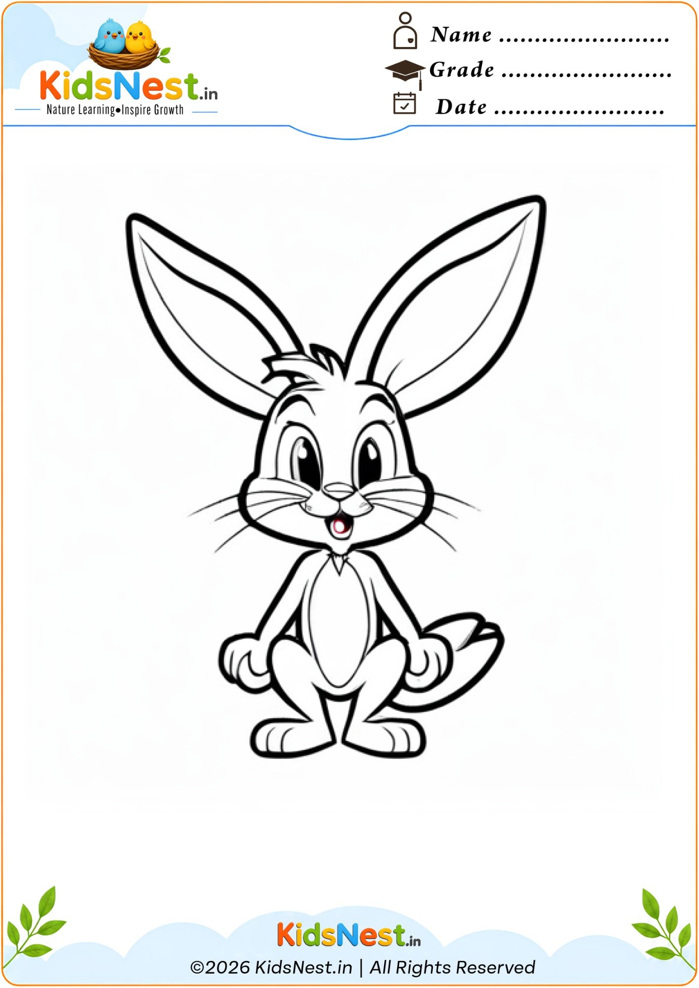 Cute Rabbit Coloring Page for Kids | Free Printable PDF