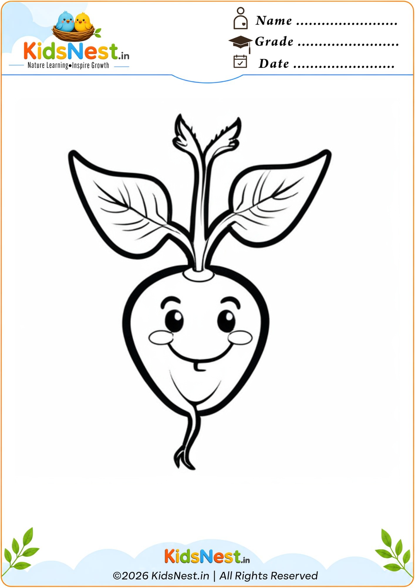 Cute Radish Coloring Worksheet for Kids | Free Printable