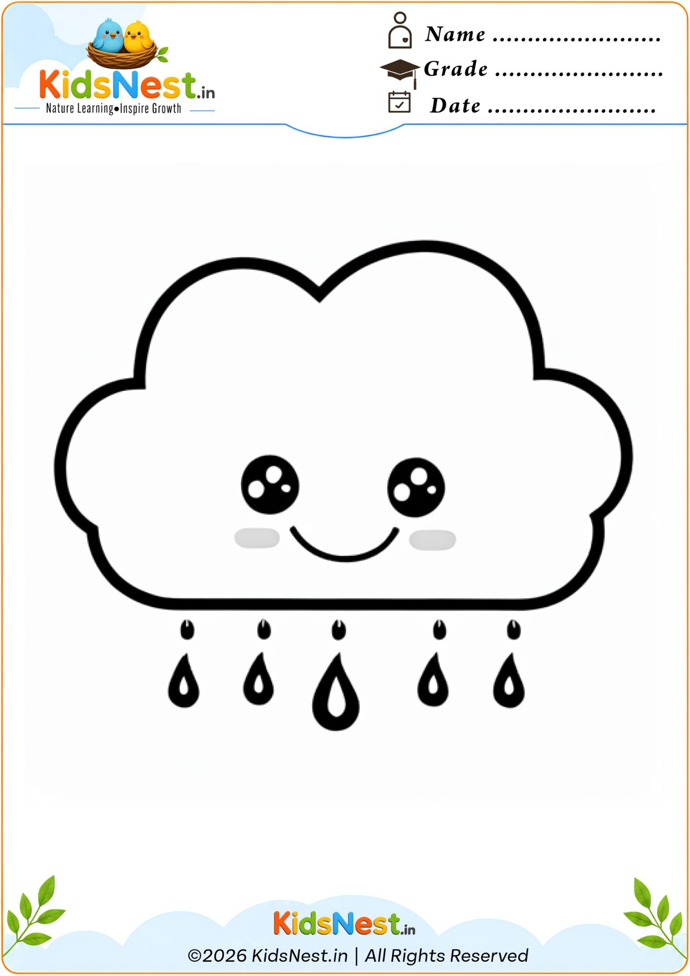 Cute Rainy Cloud Coloring Page for Kids | Free Printable