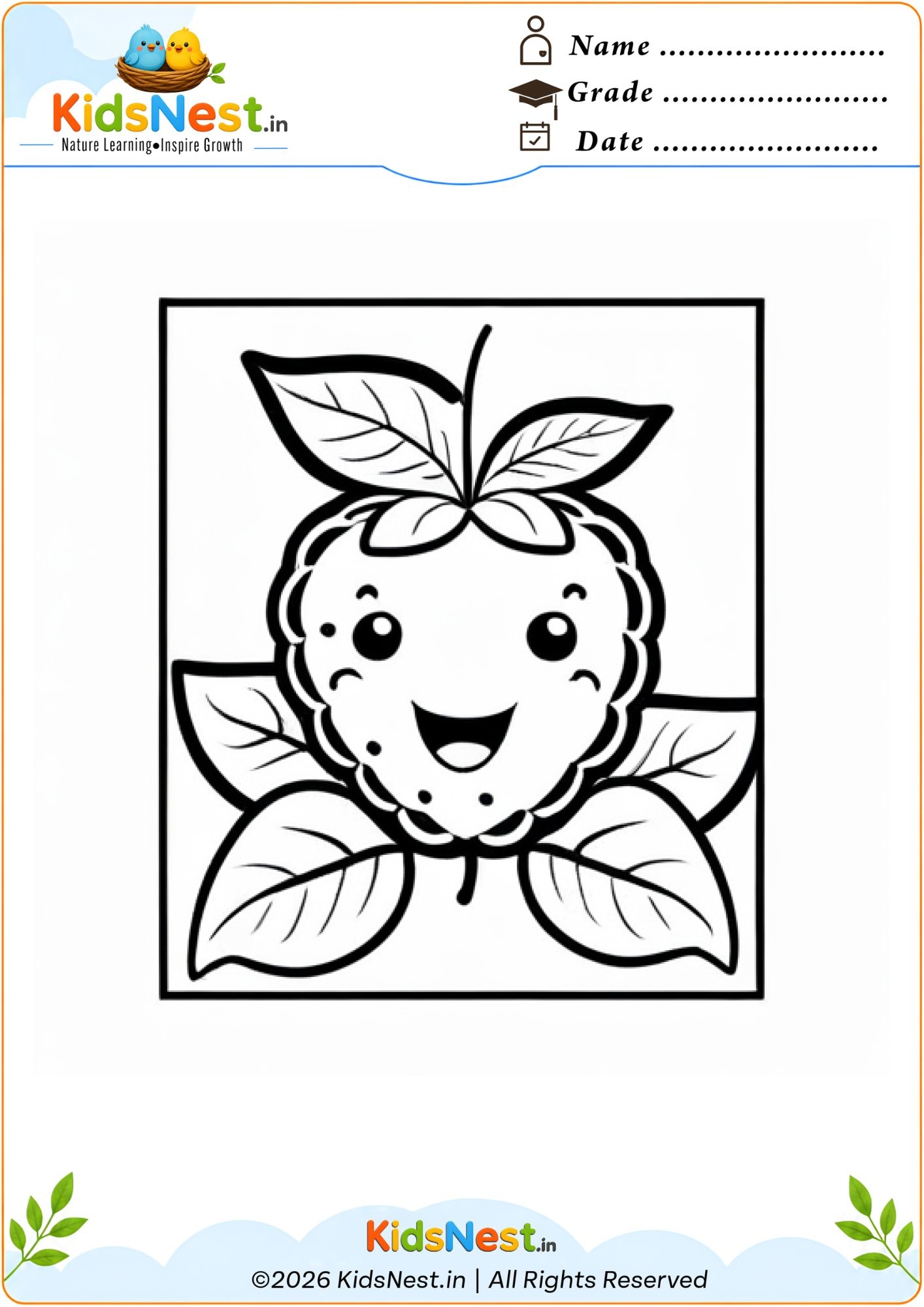 Cute Raspberry Coloring Page for Kids | Free Printable Worksheet