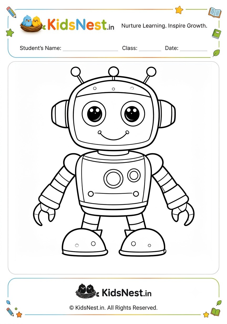 Cute Robot Coloring Page for Kids | Free Printable Worksheet