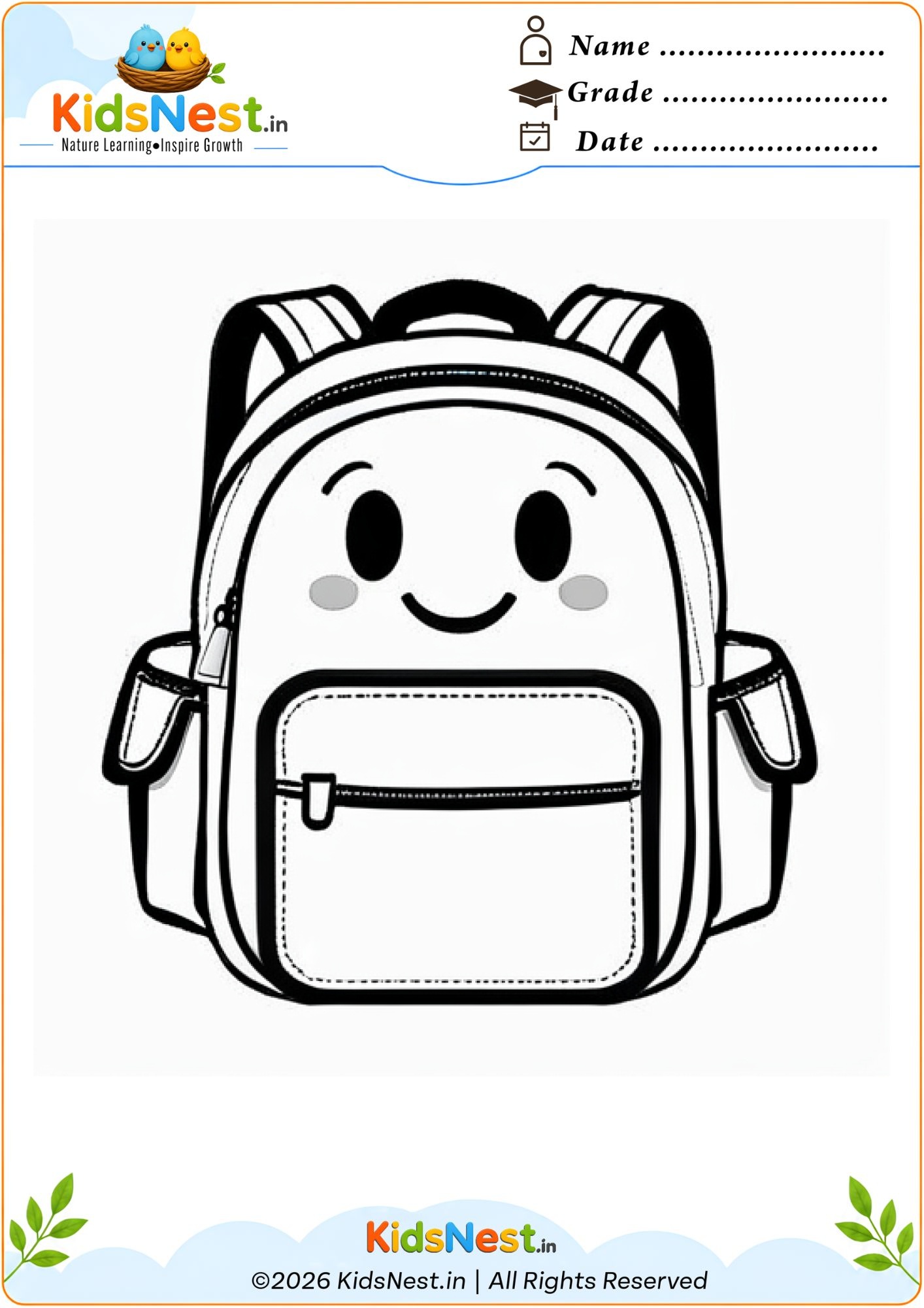 Cute School Backpack Coloring Page for Kids | Free Printable