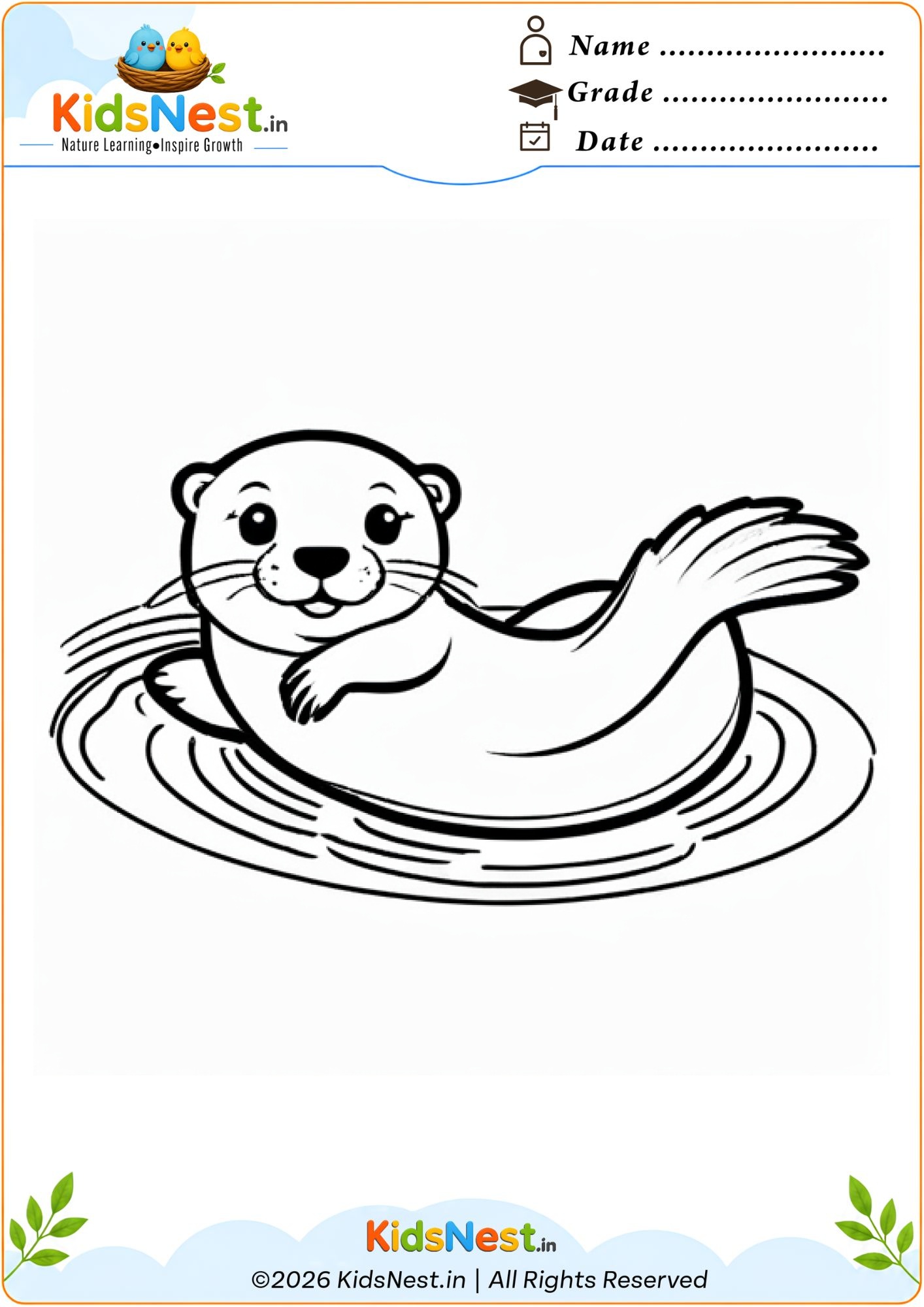 Cute Sea Otter Coloring Worksheet for Kids | Free Printable