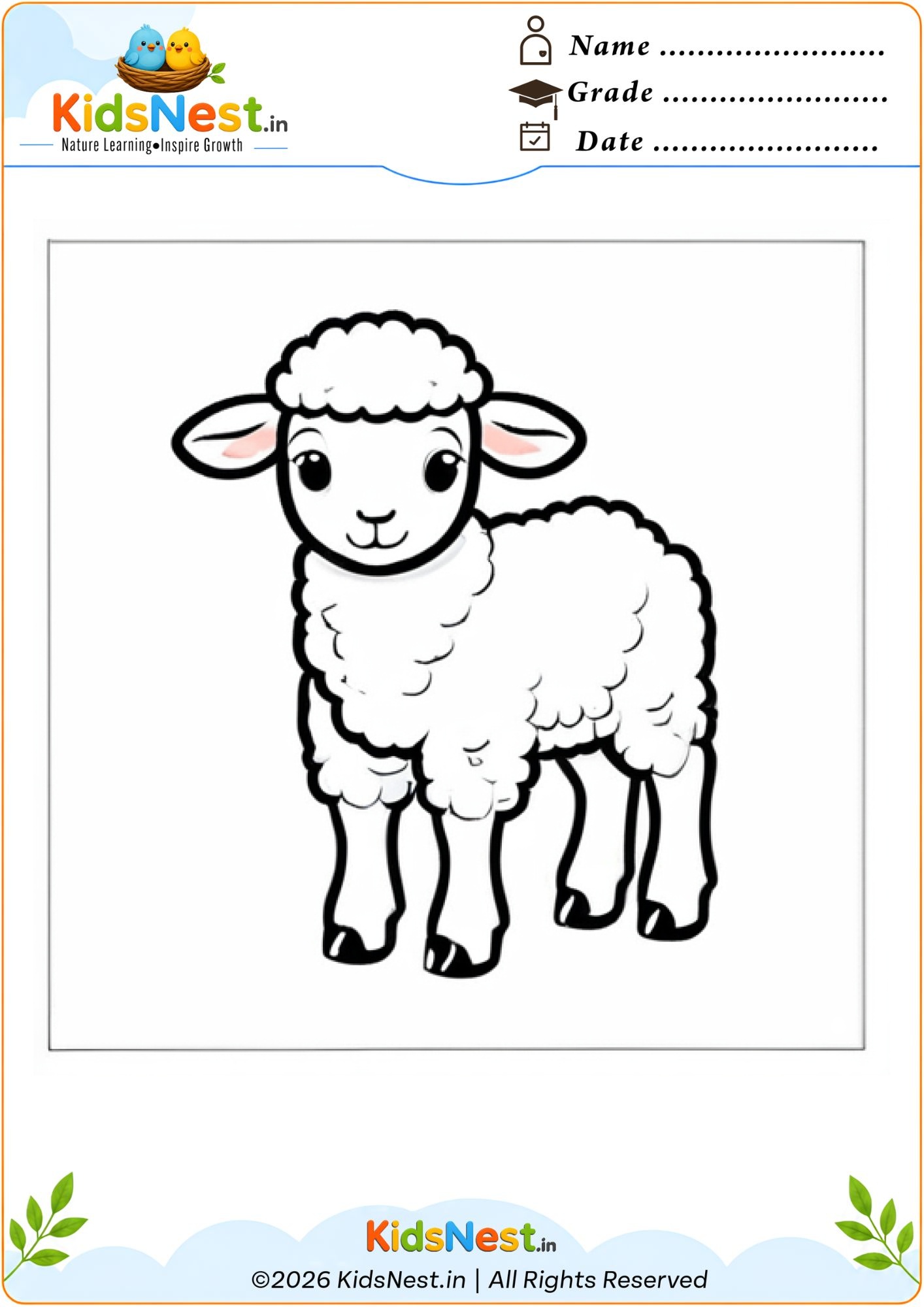 Cute Sheep Coloring Worksheet for Kids | Free Printable PDF