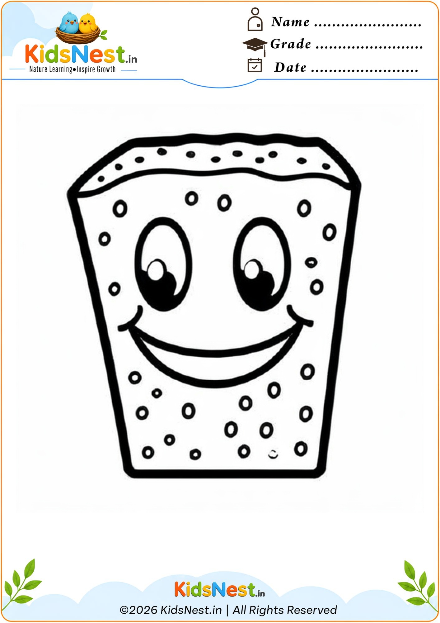 Cute Sponge Coloring Page for Kids | Free Printable PDF