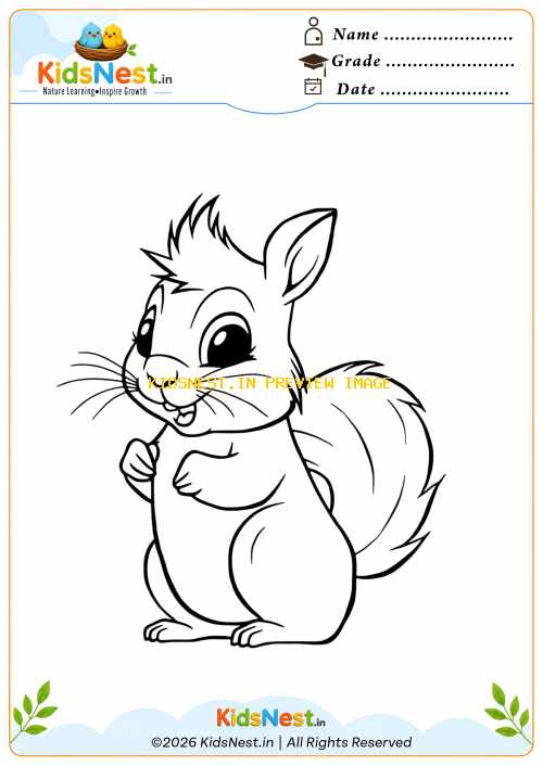 Cute Squirrel Coloring Page for Kids | Free Printable Worksheet