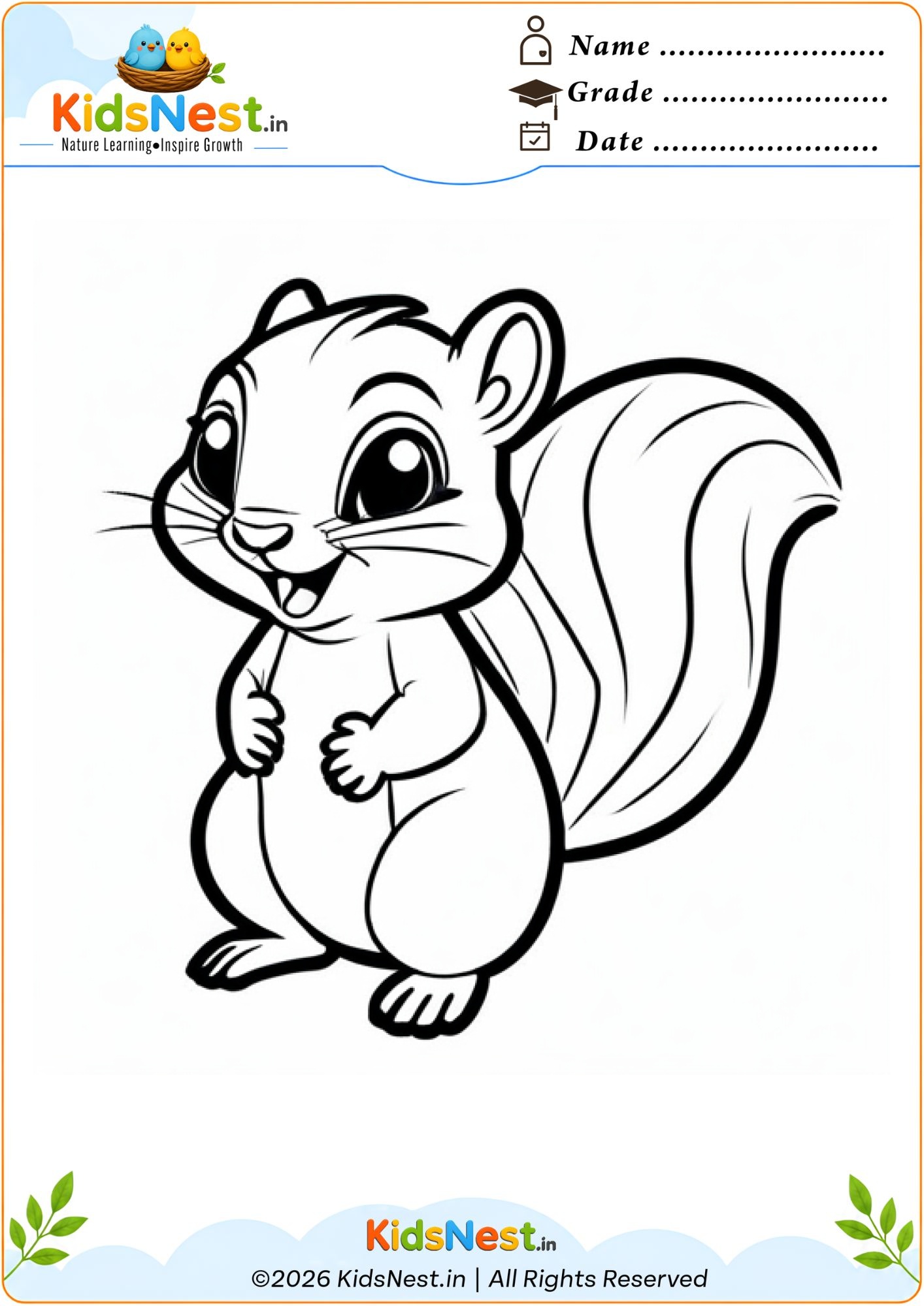 Cute Squirrel Coloring Page for Kids | Free Printable PDF