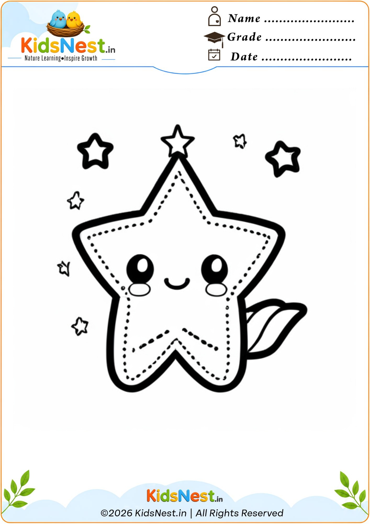 Cute Star Coloring Worksheet for Kids | Free Printable
