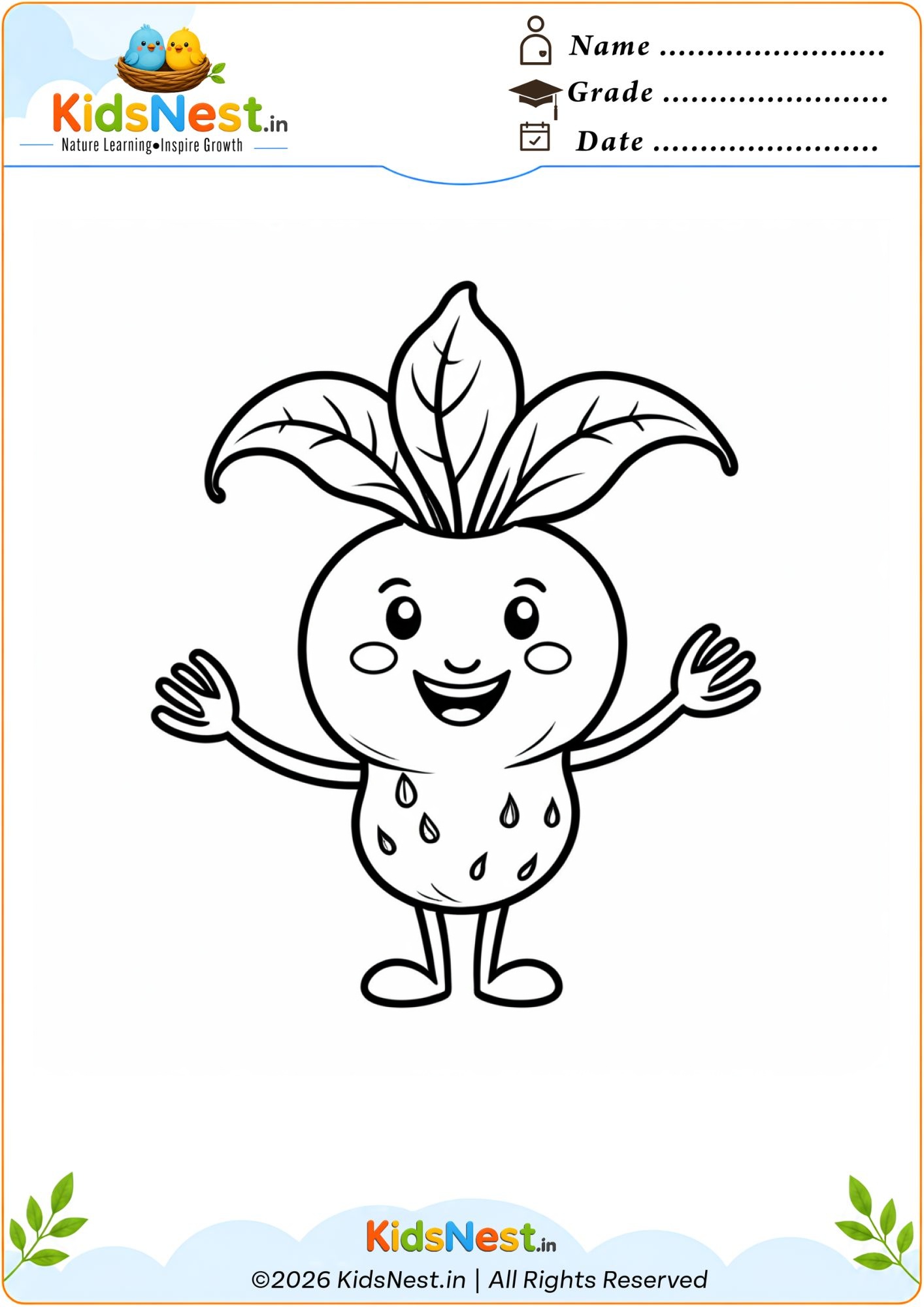 Cute Strawberry Coloring Page for Kids | Free Printable PDF