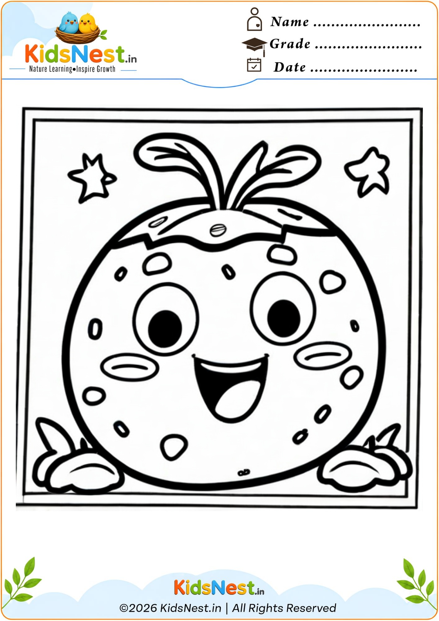 Cute Strawberry Coloring Worksheet for Kids | Free Printable