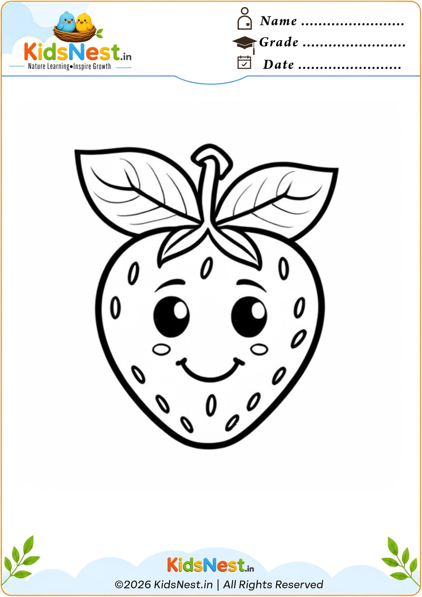 Cute Strawberry Coloring Worksheet for Kids | Free Printable