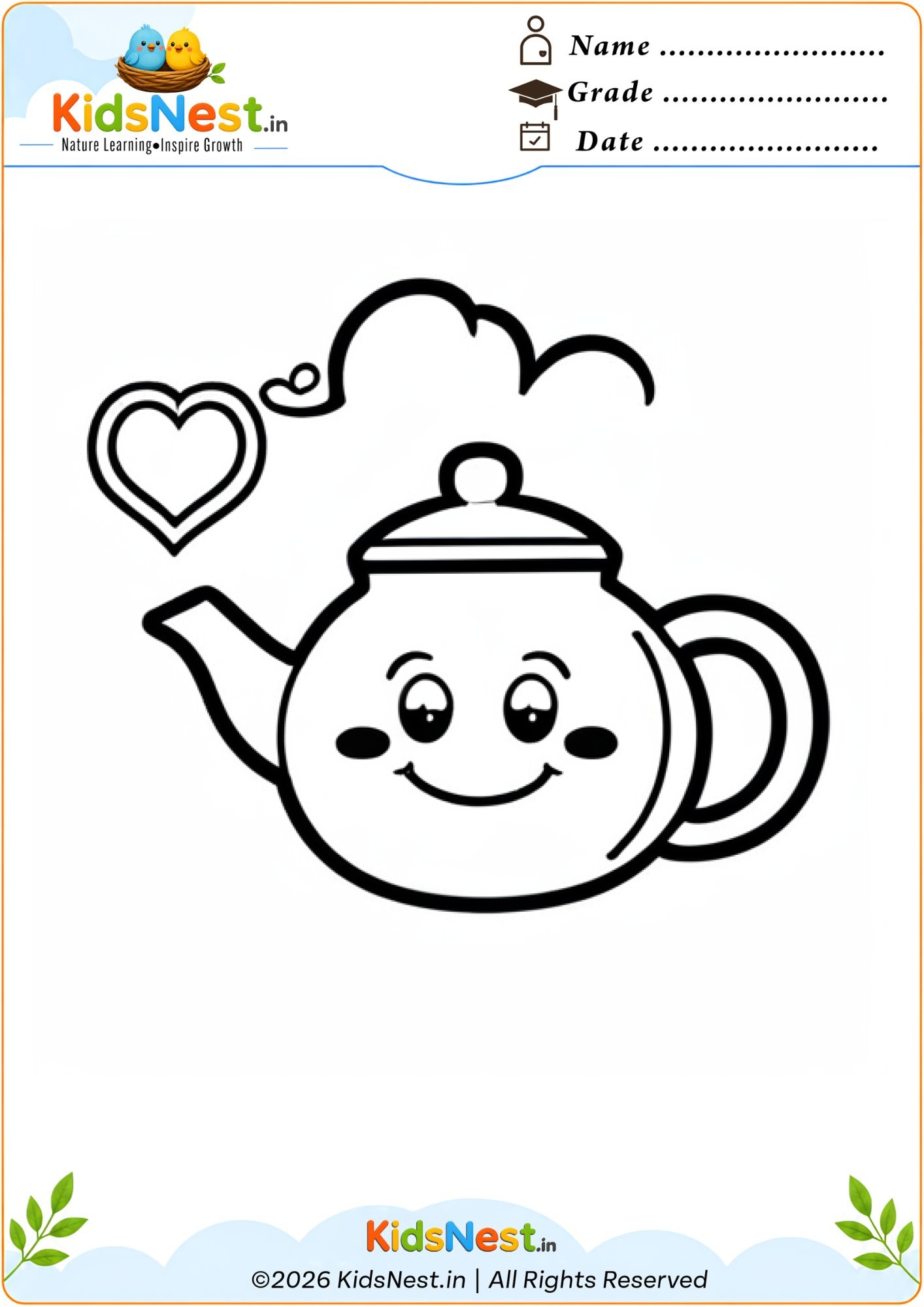 Cute Tea Pot Coloring Worksheet for Kids | Free Printable