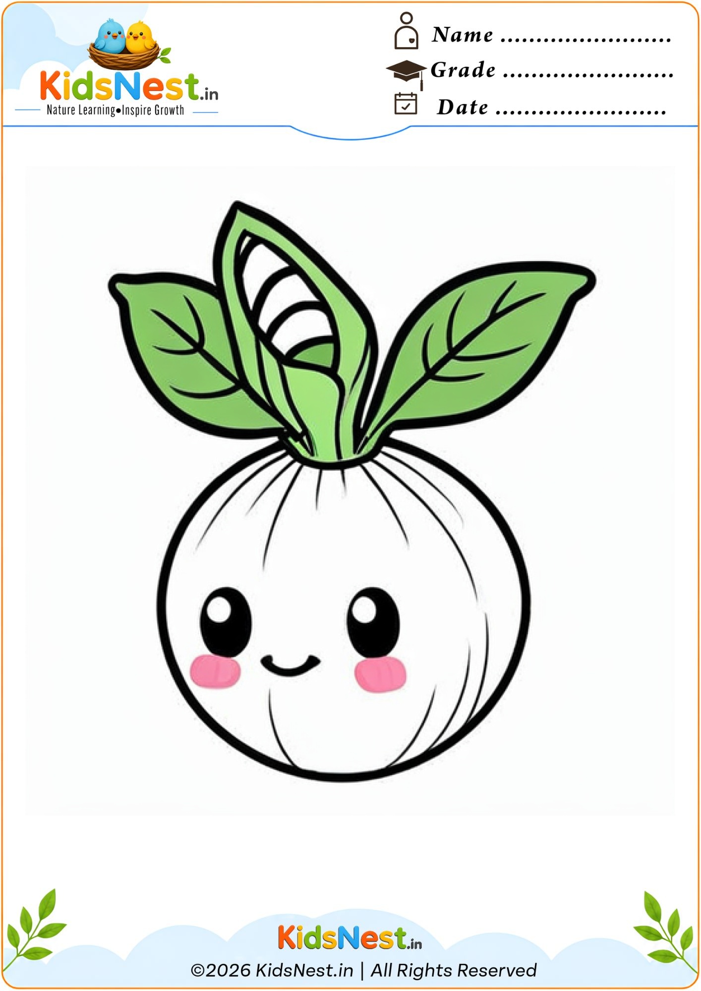 Cute Turnip Coloring Worksheet for Kids | Free Printable
